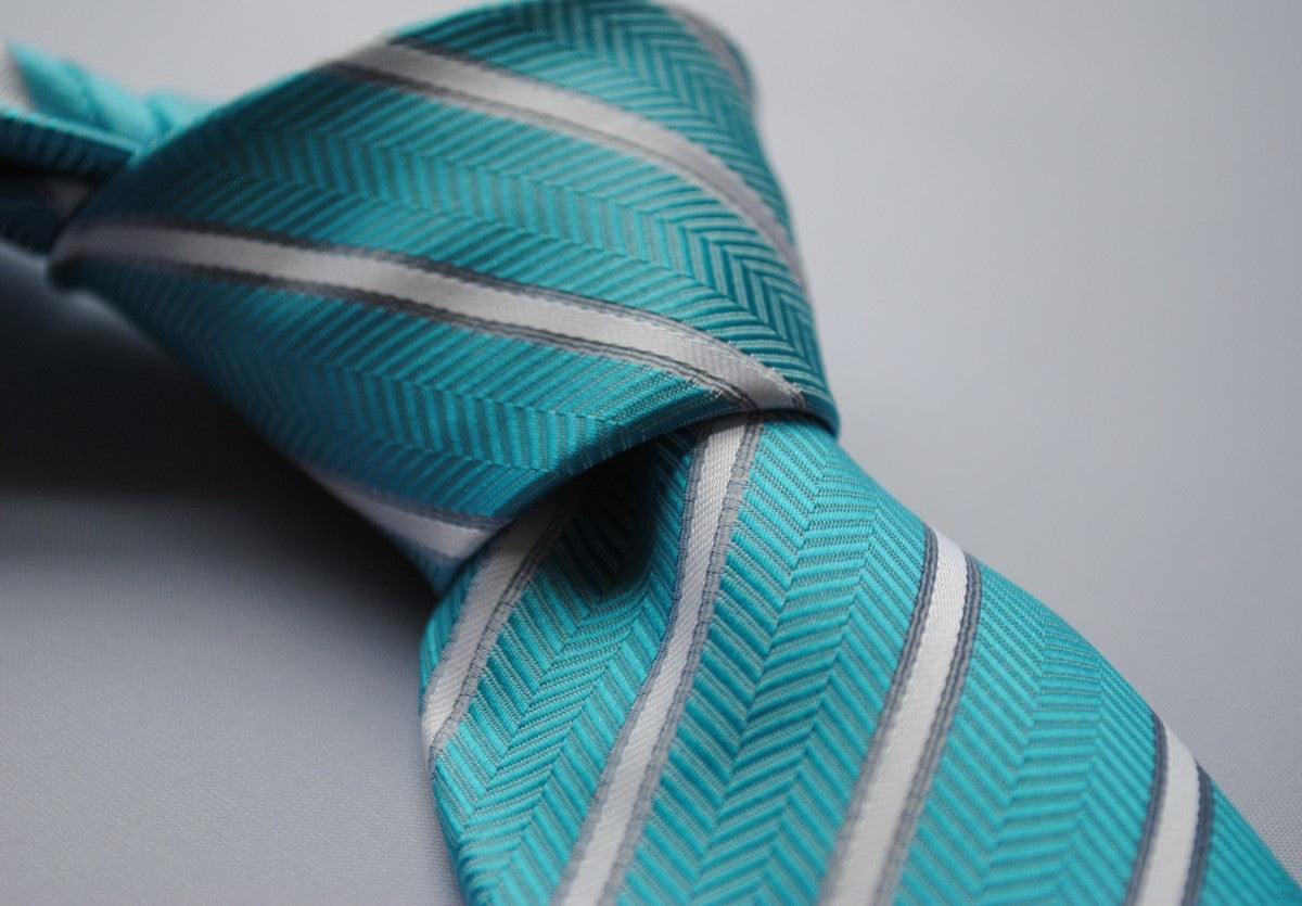 aqua turquoise and white striped tie - Image 3