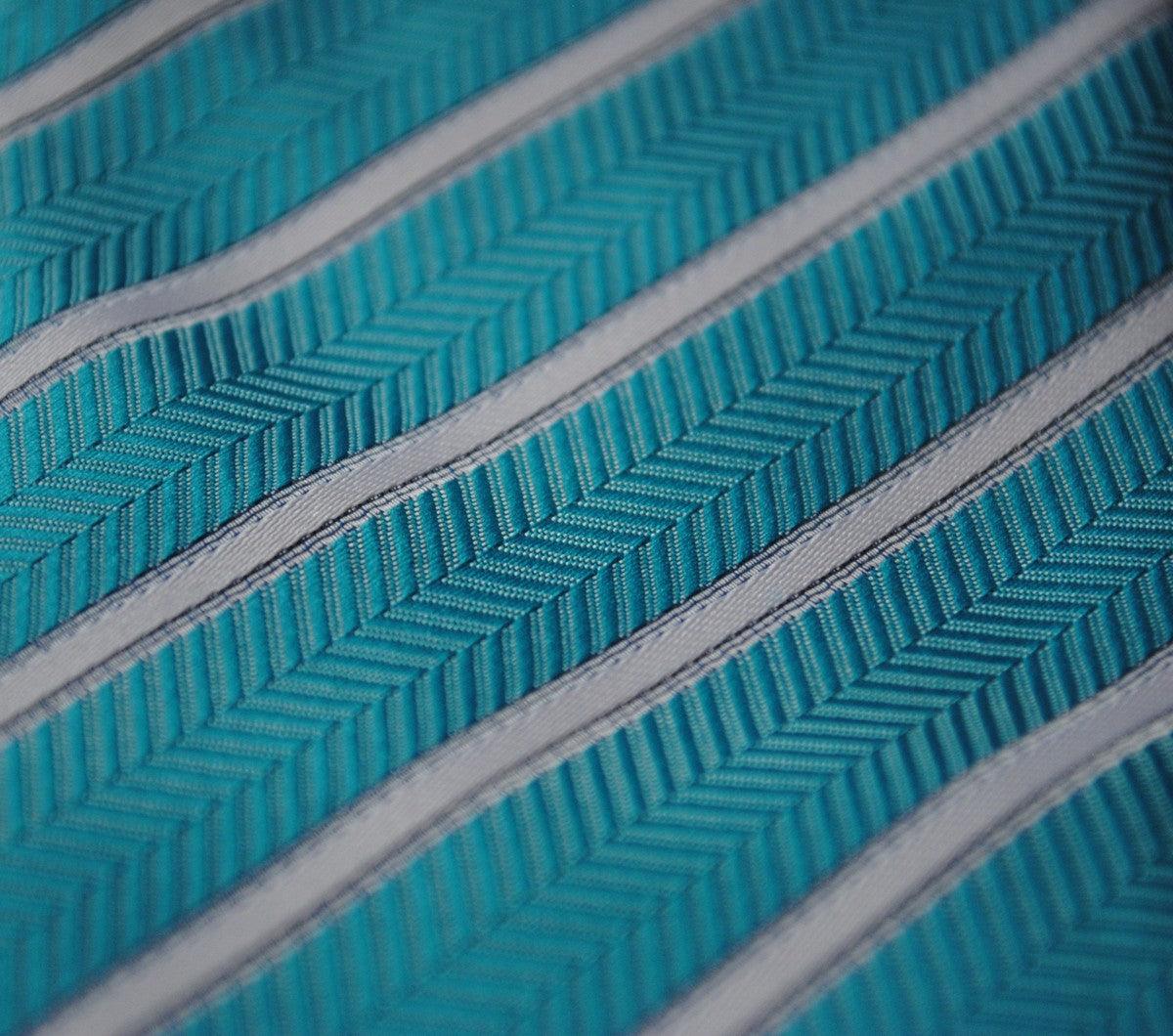 aqua turquoise and white striped tie - Image 4