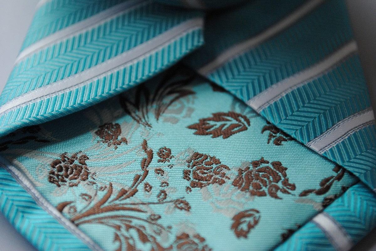 aqua turquoise and white striped tie - Image 5