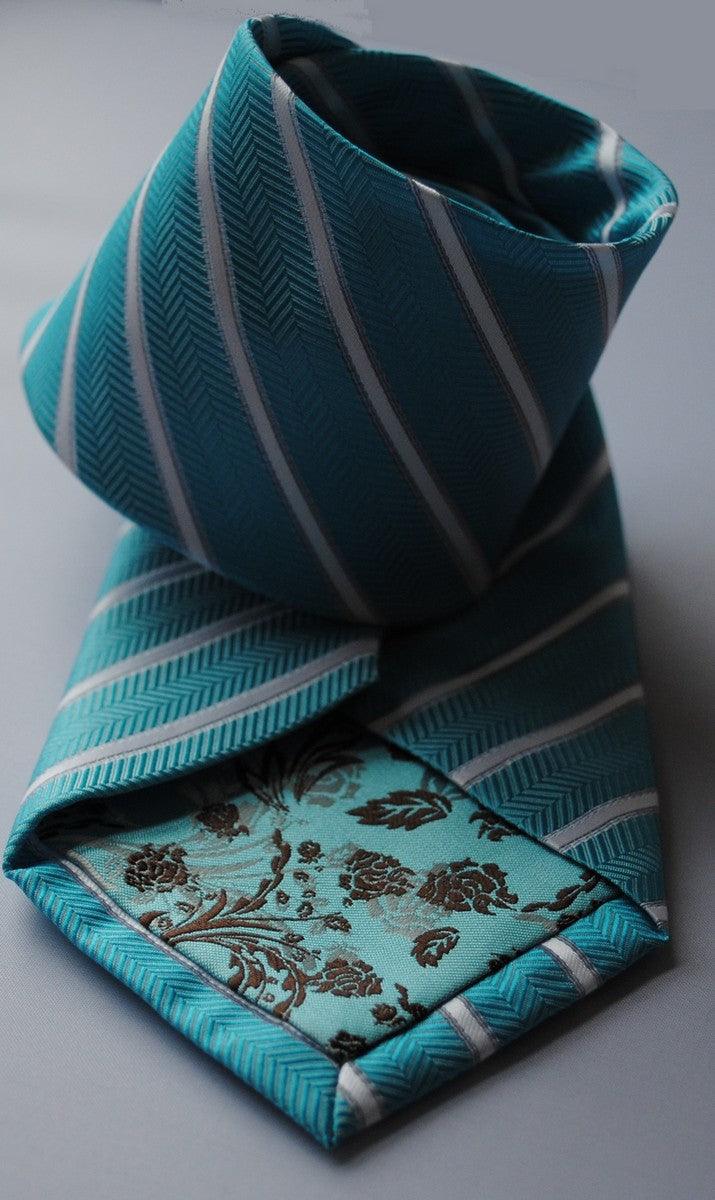 aqua turquoise and white striped tie - Image 6