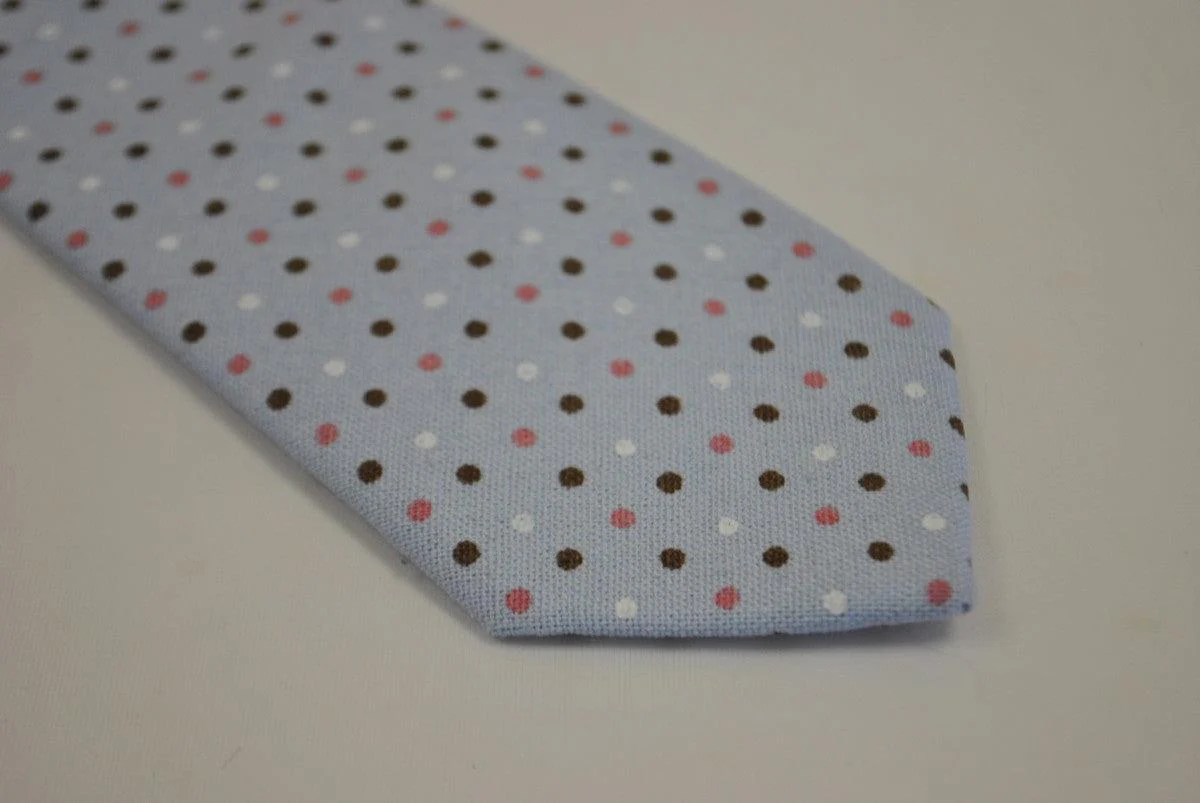 baby blue tie with brown, pink and white polka dots - Image 3