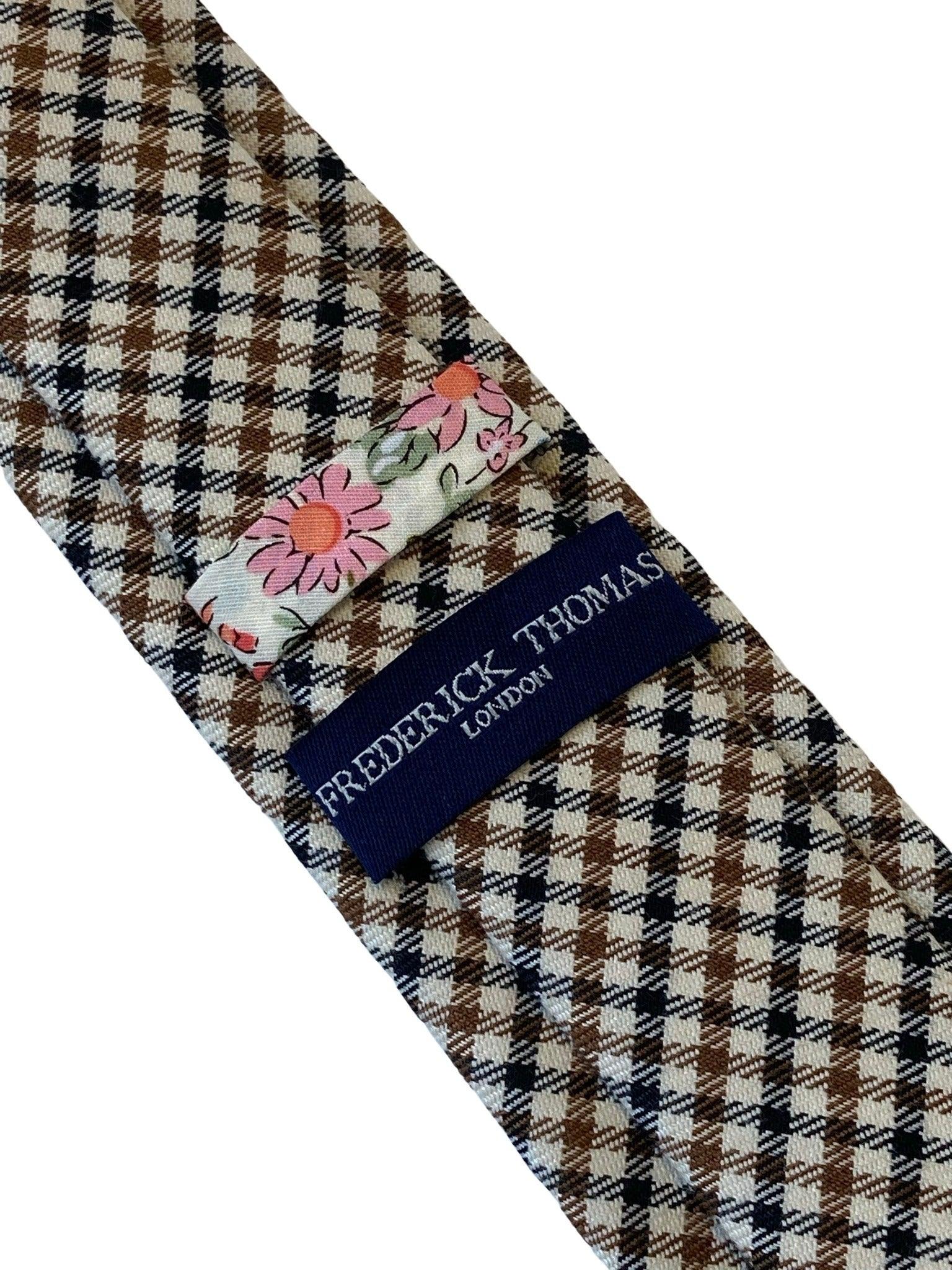beige, brown & black check tweed style mens 100% wool tie - Image 3