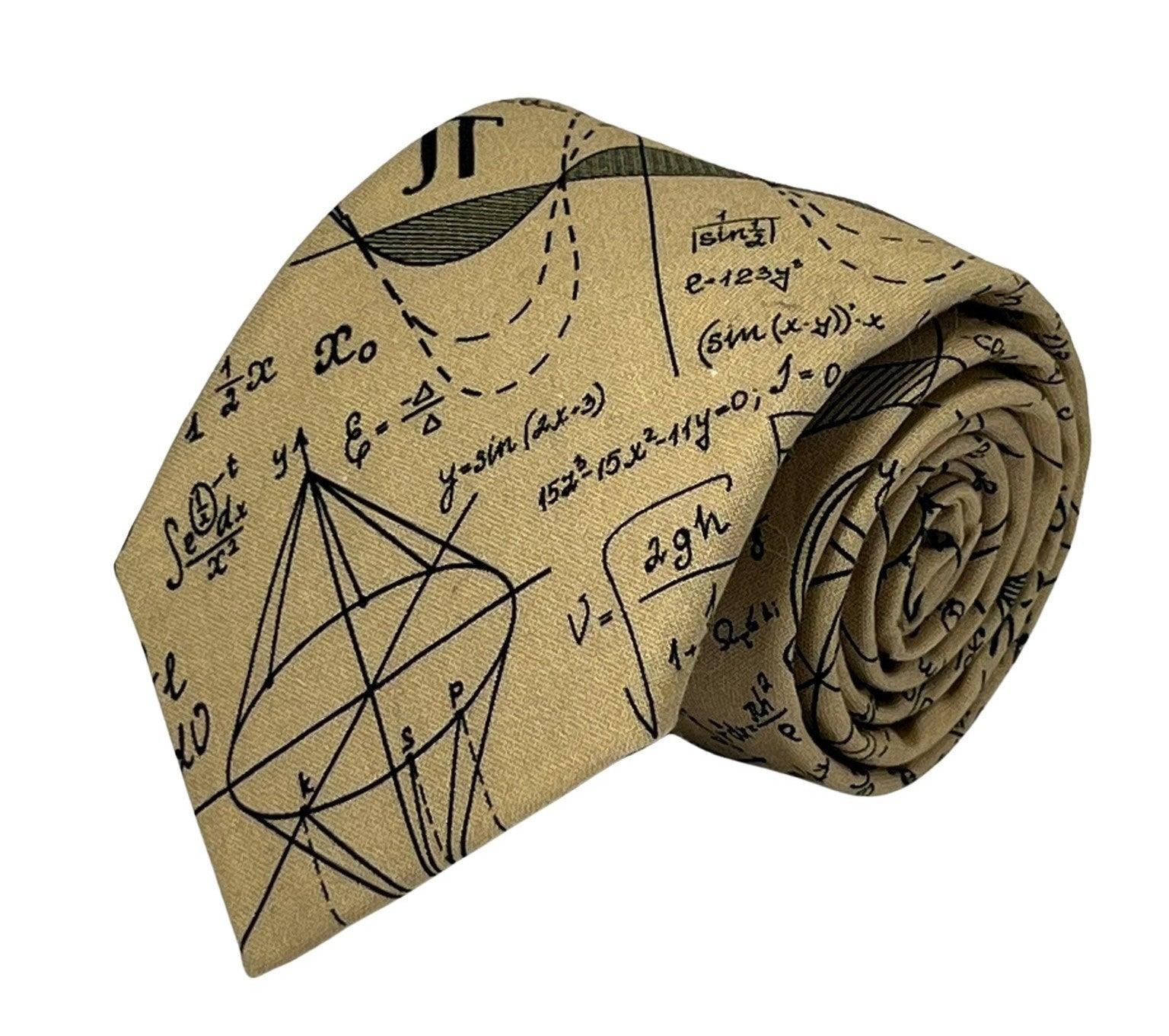 Beige cream gold  with maths equations algebra Einstein tie - Image 2