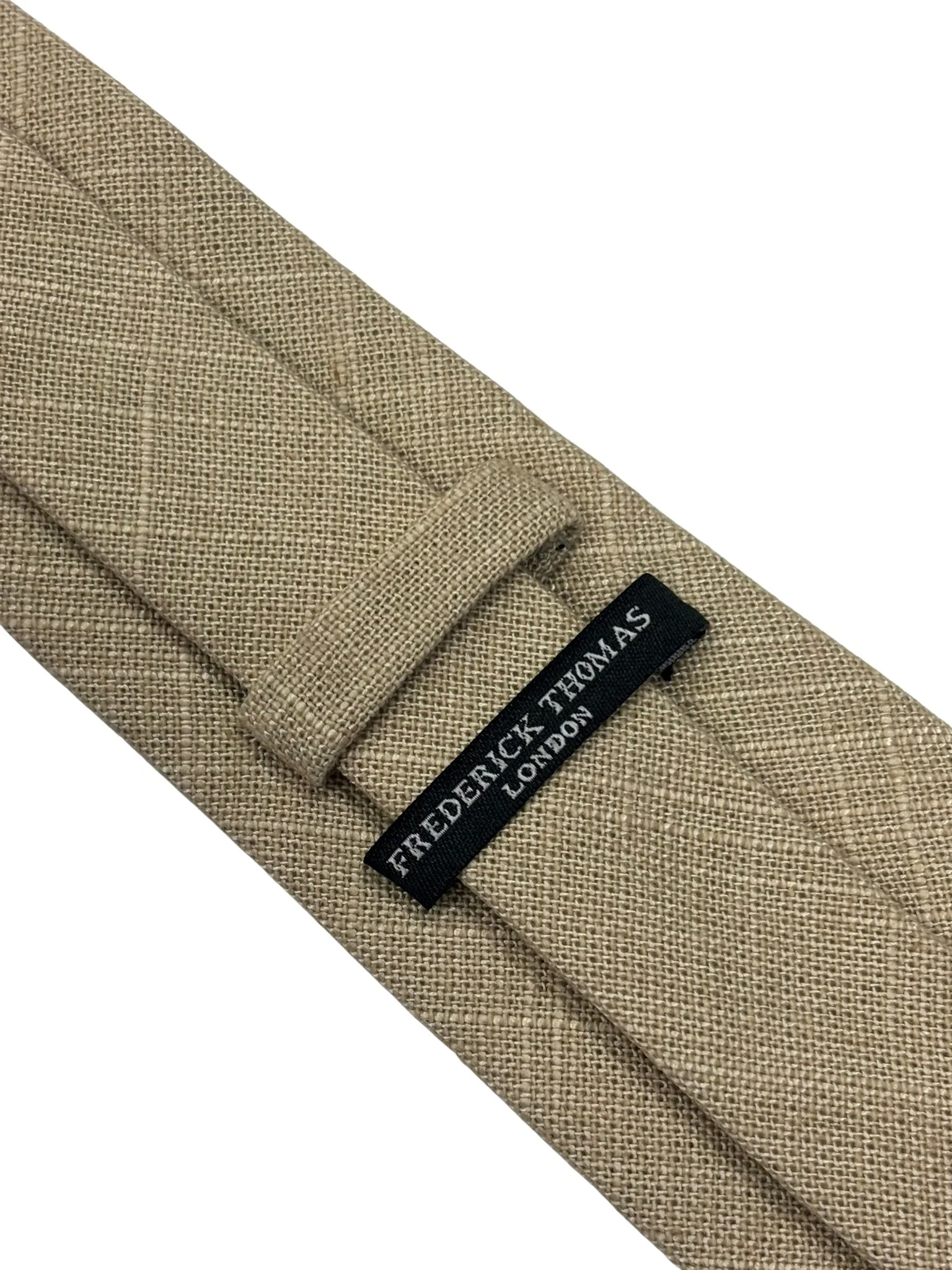 beige cream plain textured linen tie - Image 4