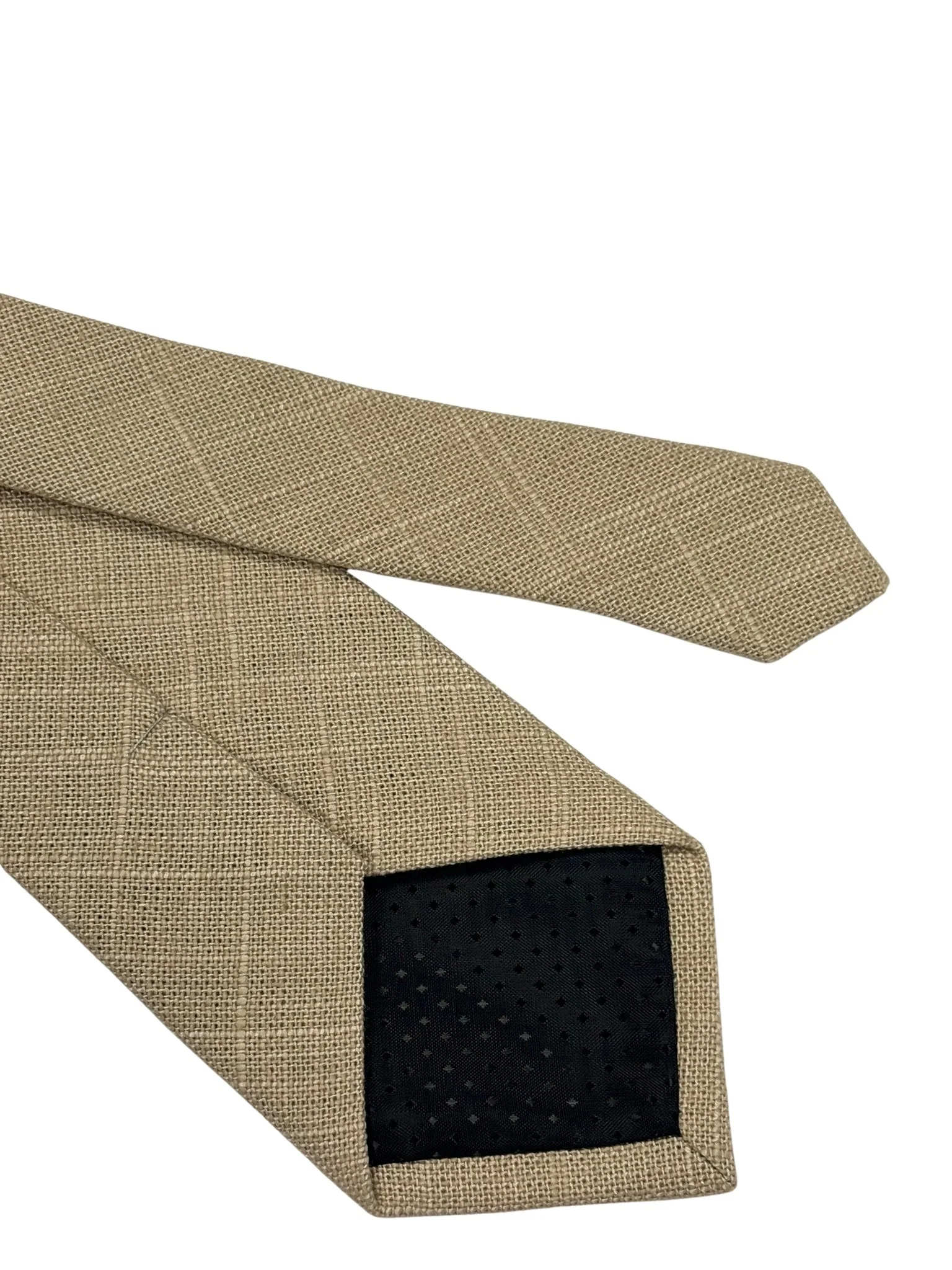 beige cream plain textured linen tie - Image 5