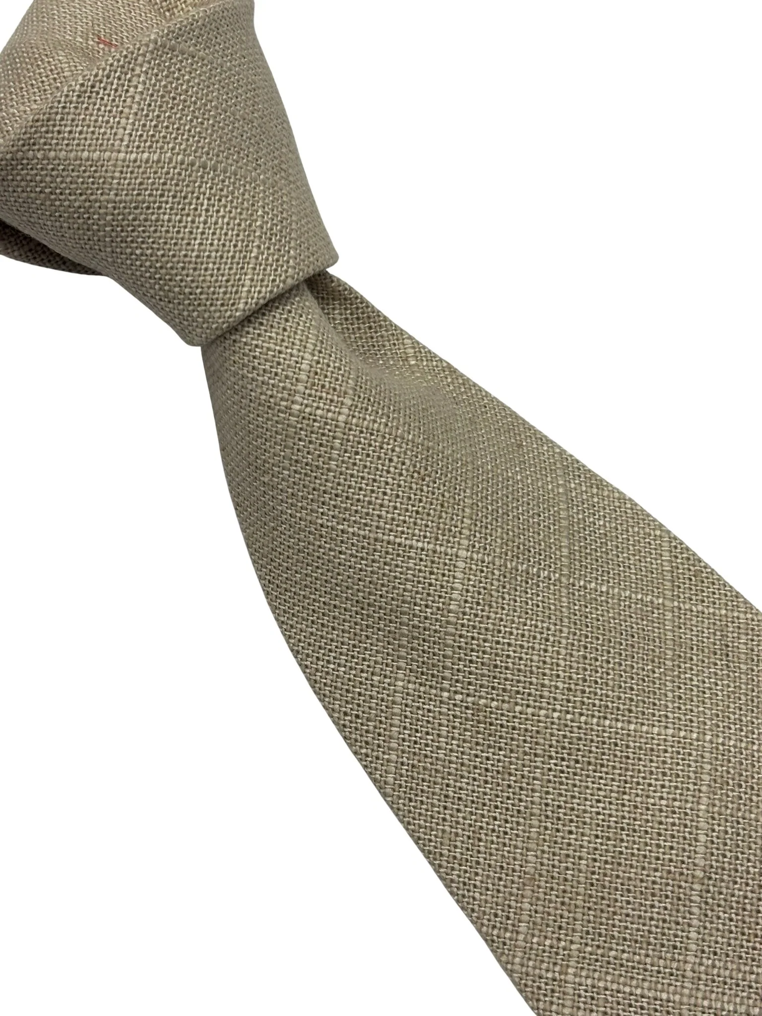 beige cream plain textured linen tie - Image 6