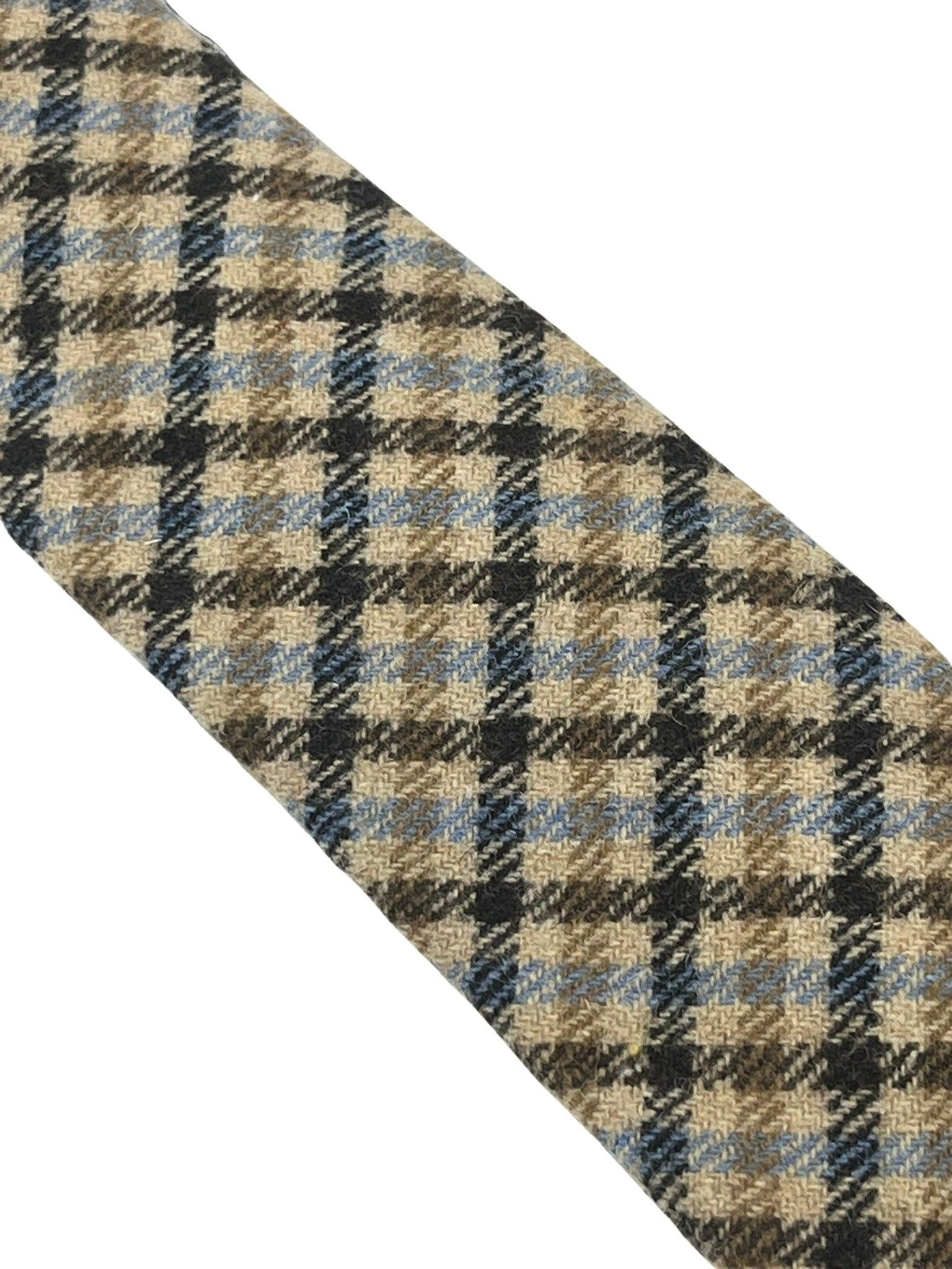 Beige taupe brown blue check wool  tie - Image 2