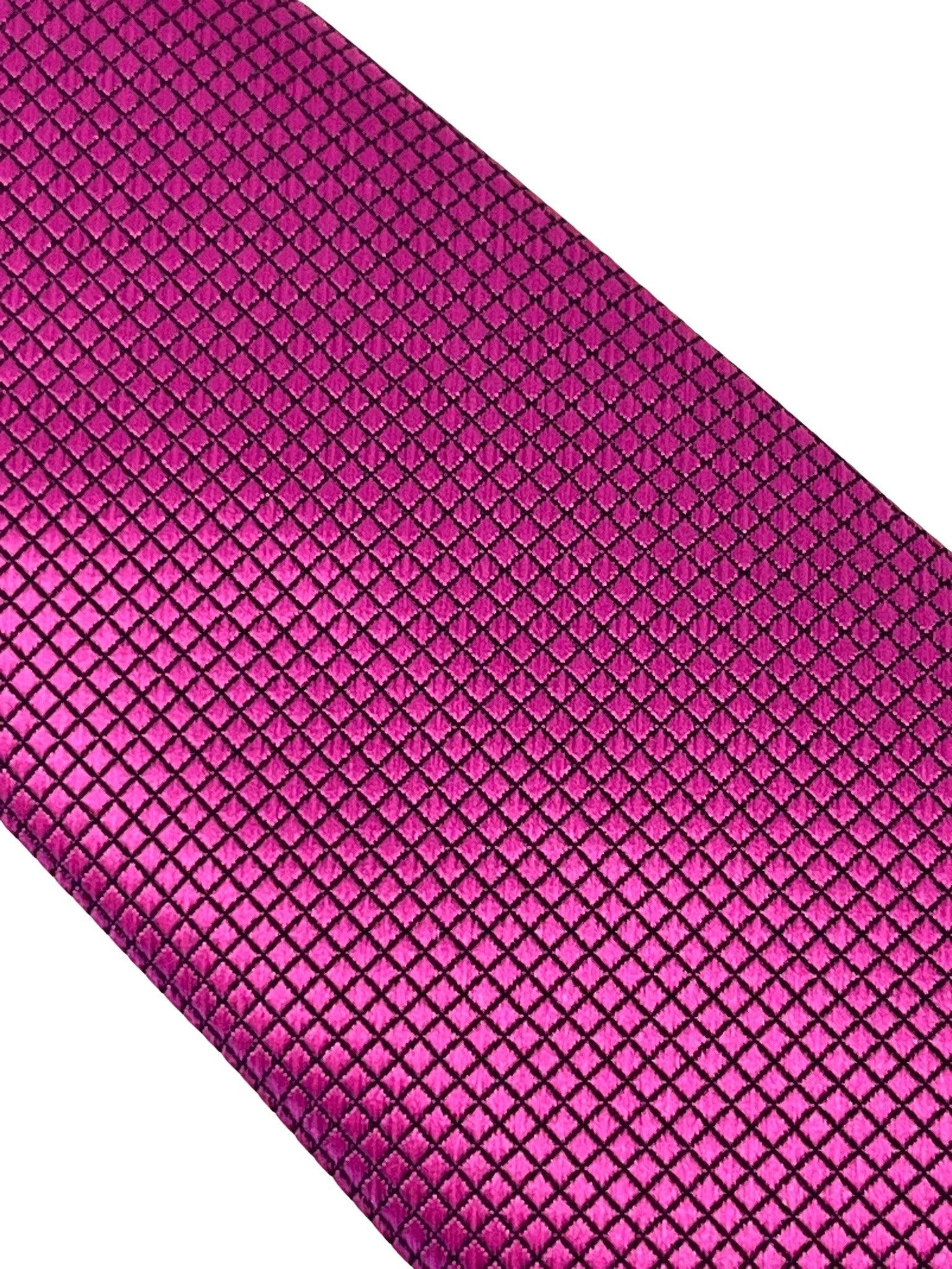 berry fuchsia bright pink tie with subtle squared pattern - Image 3