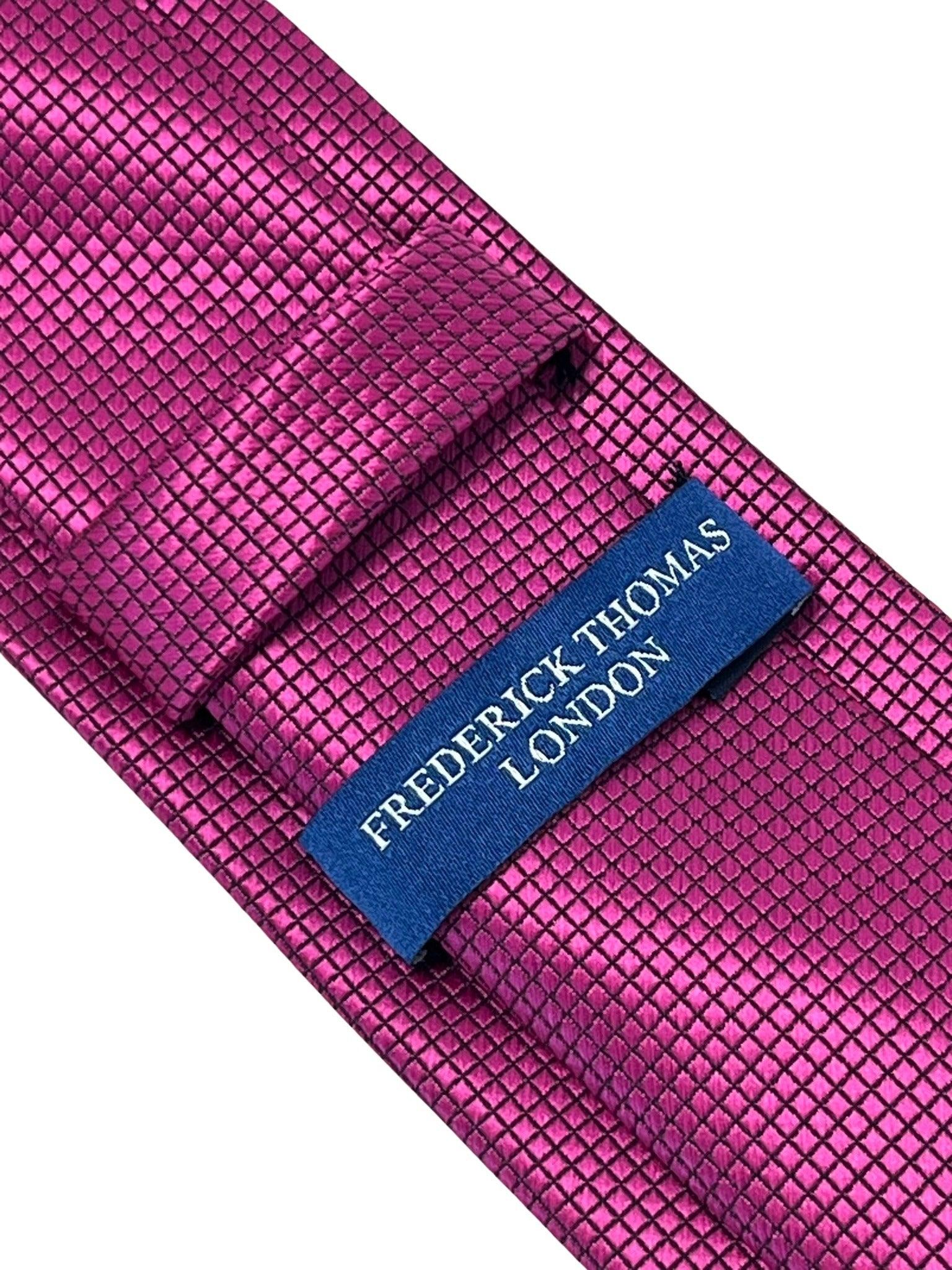 berry fuchsia bright pink tie with subtle squared pattern - Image 4