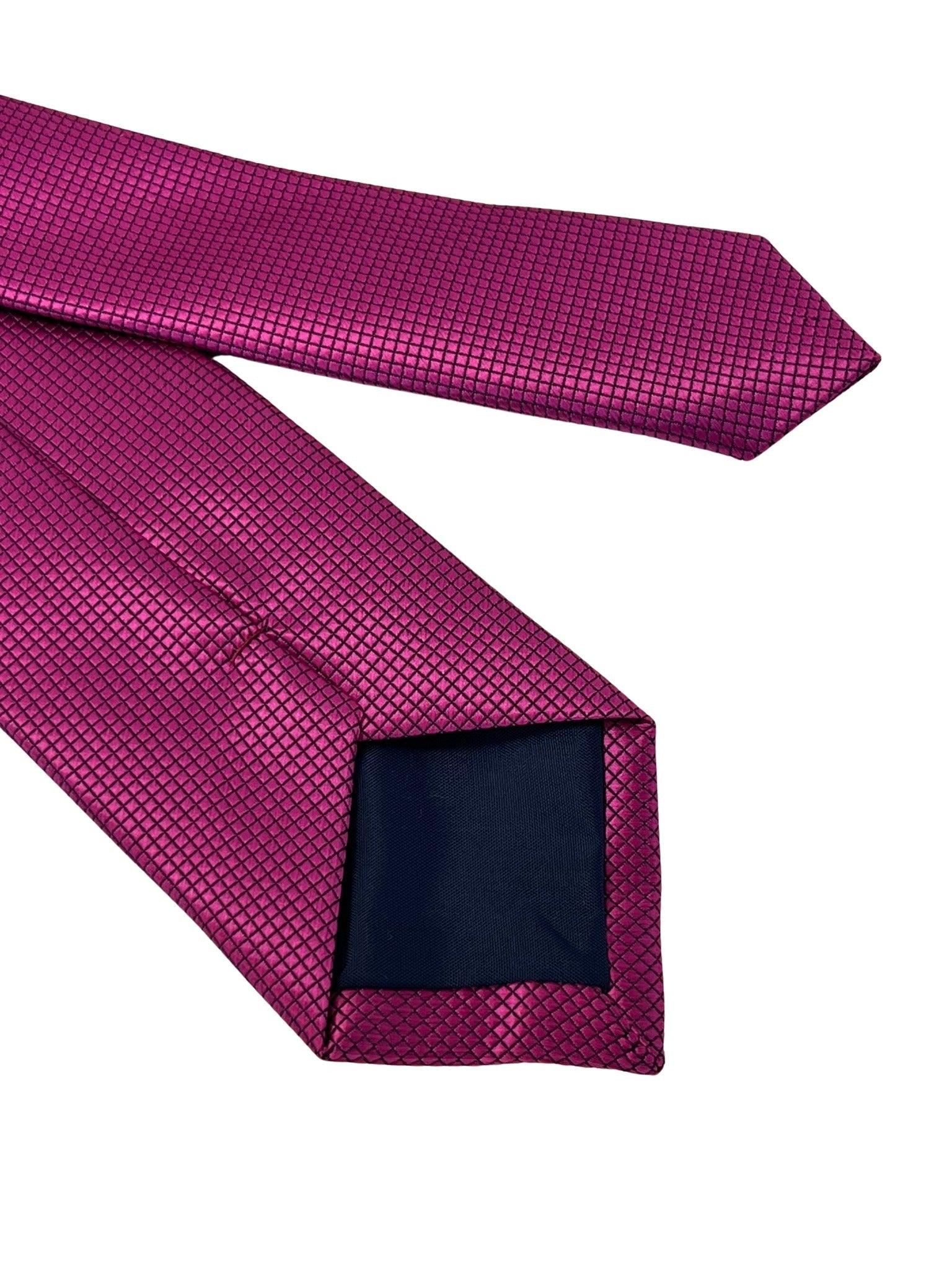 berry fuchsia bright pink tie with subtle squared pattern - Image 5