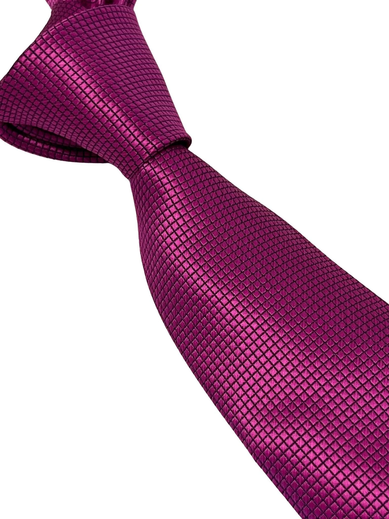 berry fuchsia bright pink tie with subtle squared pattern - Image 6