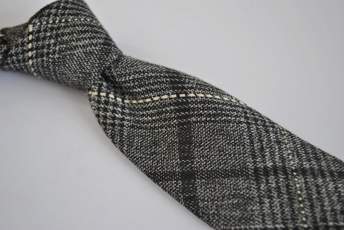 black and grey check tweed wool slim tie - Image 3