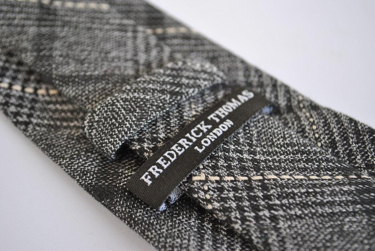 black and grey check tweed wool slim tie - Image 4