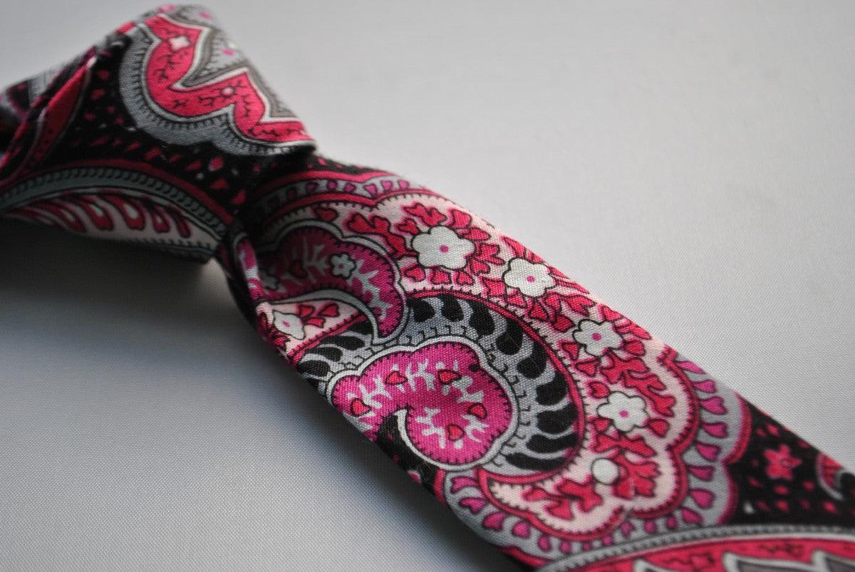 black and pink paisley skinny linen tie - Image 3