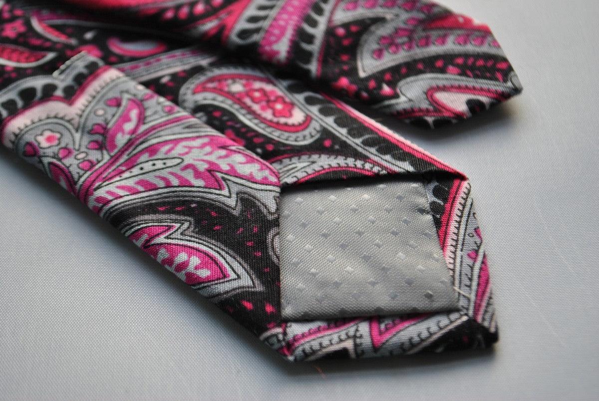 black and pink paisley skinny linen tie - Image 4