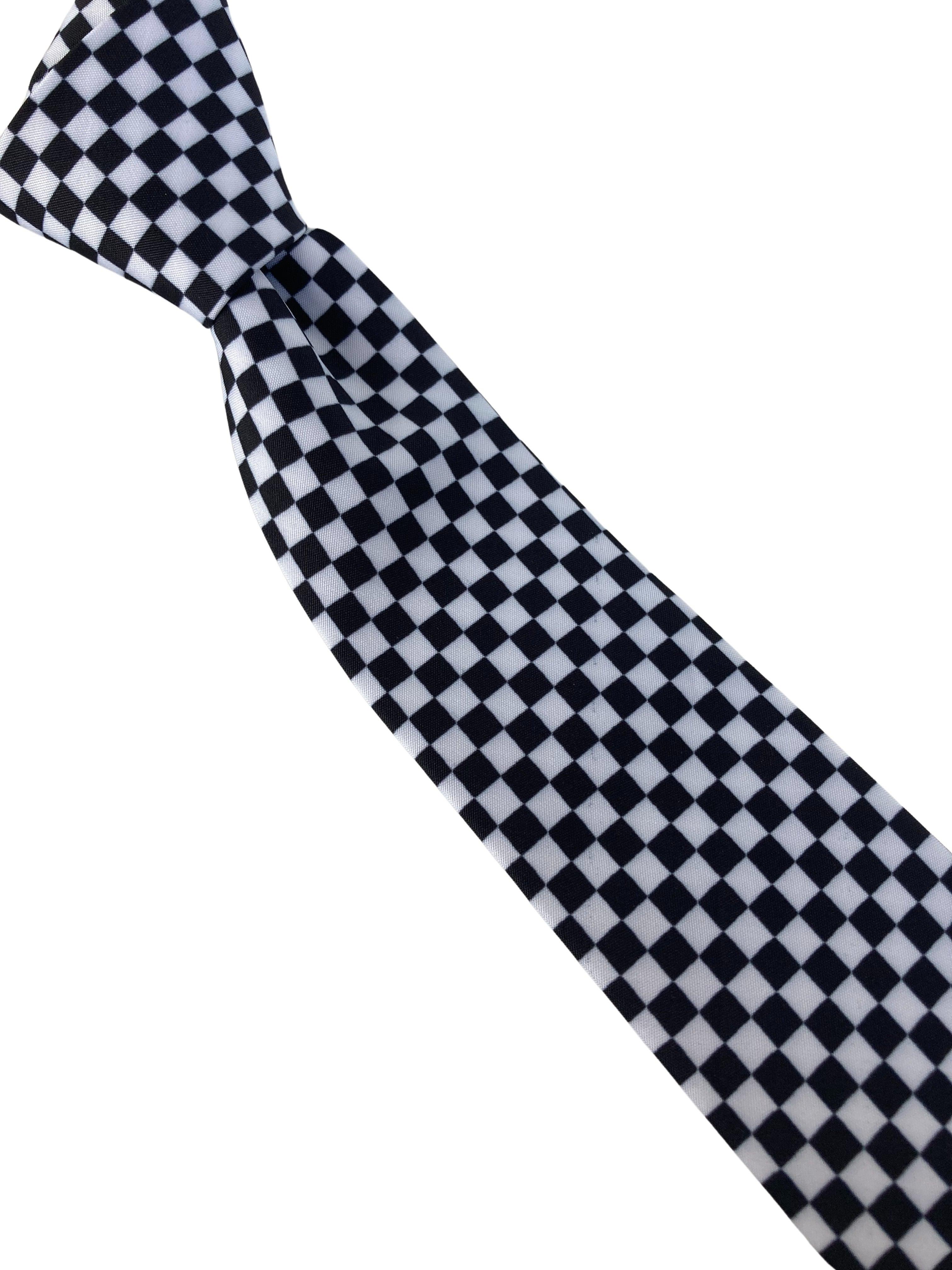 black and white check 1960s checkered vintage Mod Ska cotton tie - Image 4