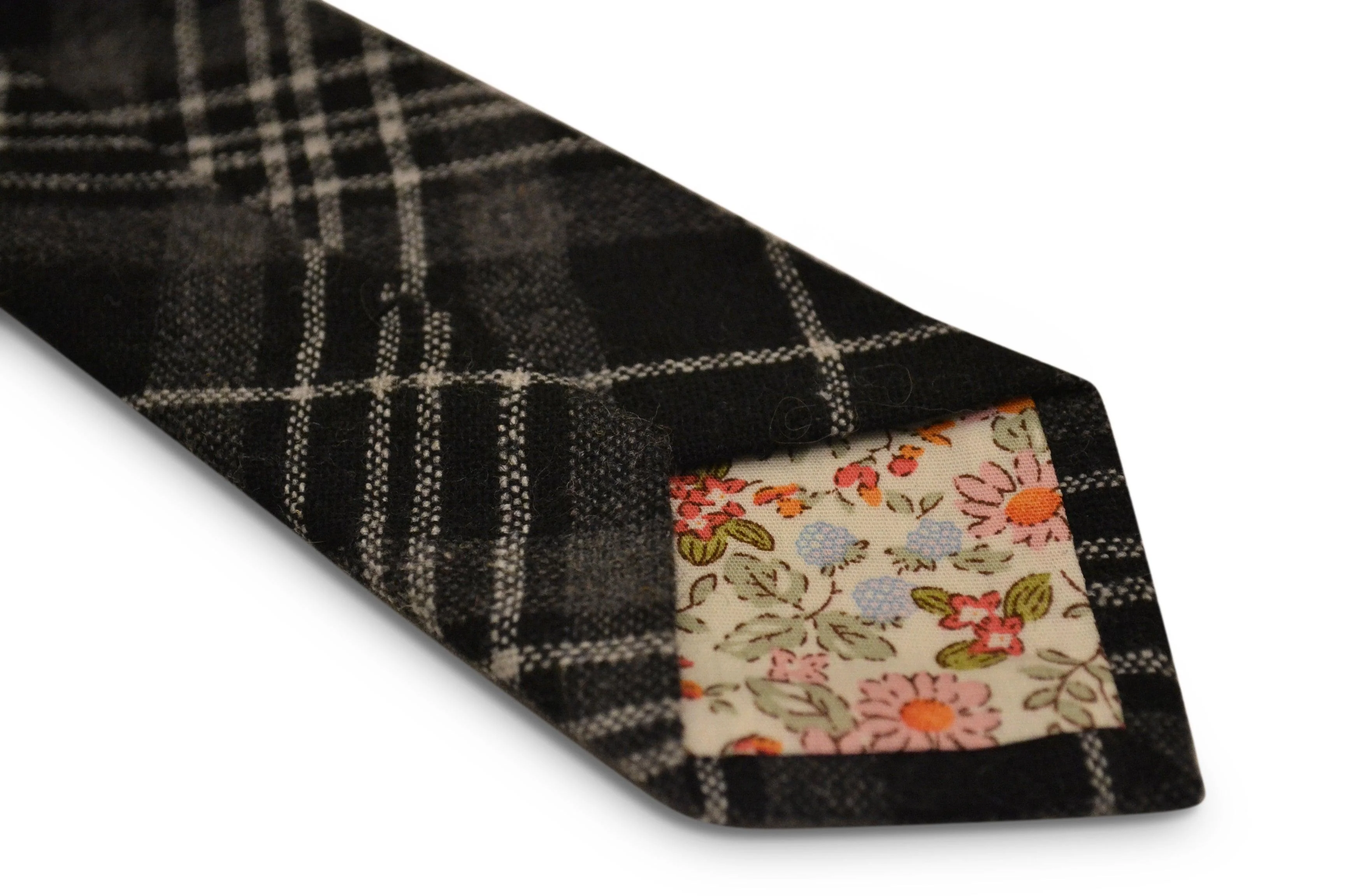 black and white check slim wool tie - Image 3