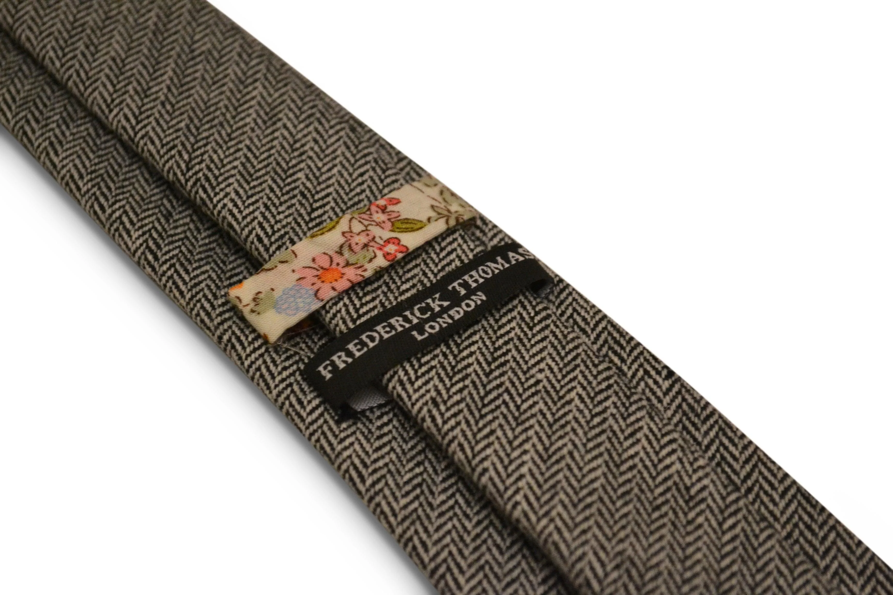 black and white herringbone slim wool tie - Image 2