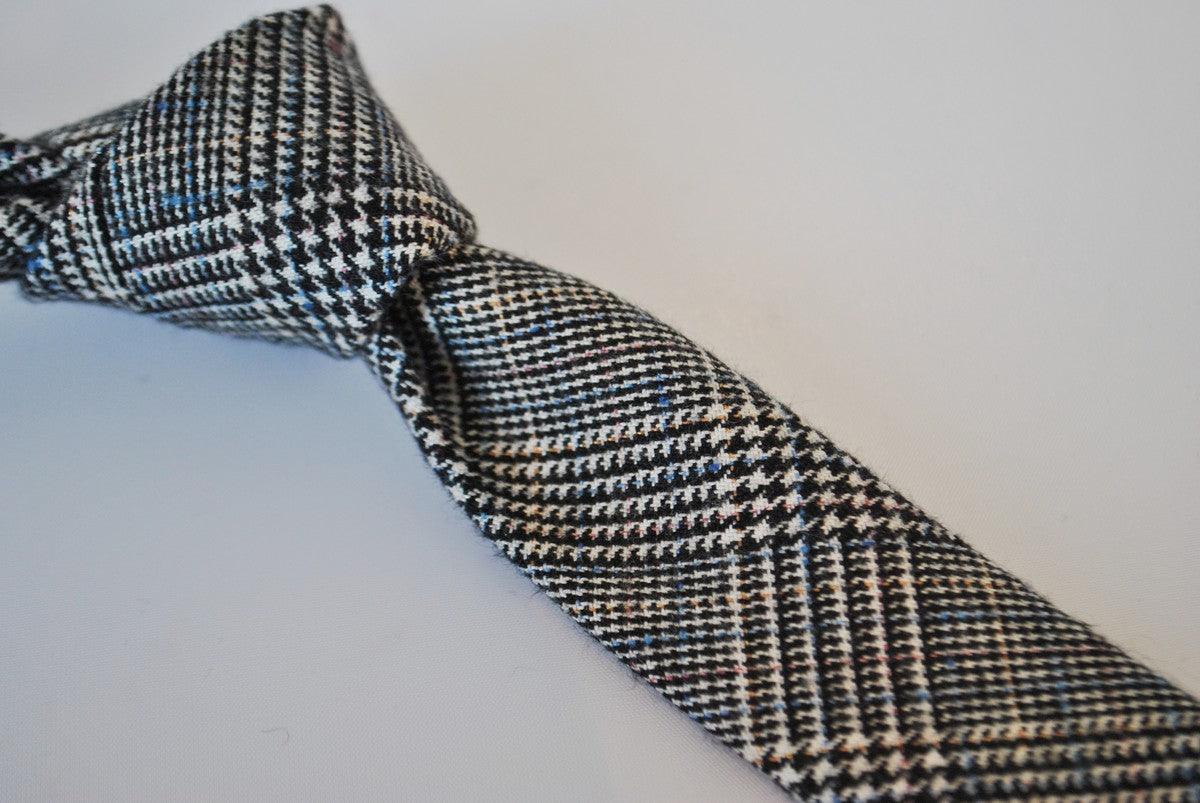 black, blue and grey check tweed skinny tie - Image 2