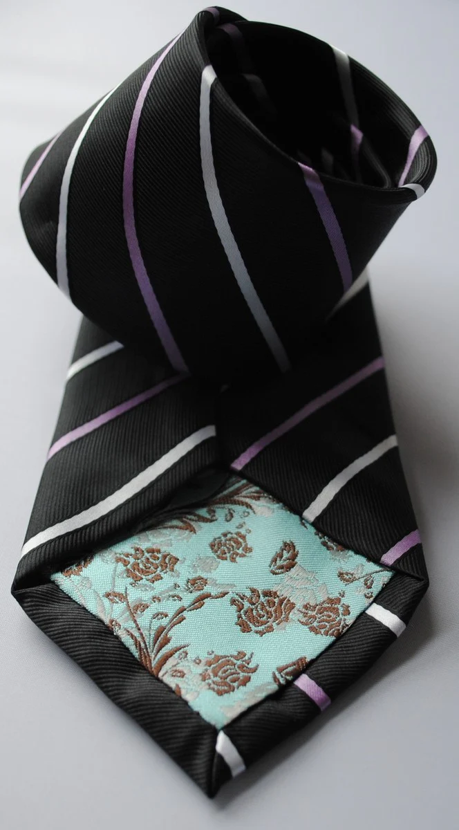 black tie with  thin purple and white stripes - Image 2