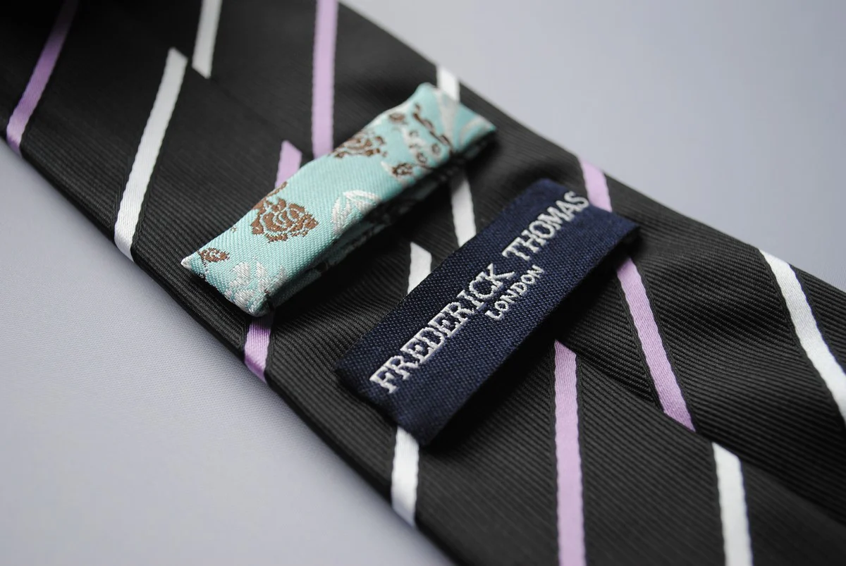 black tie with  thin purple and white stripes - Image 3