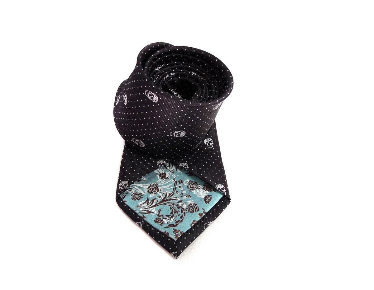 black tie with white embroidered skulls design tie - Image 3