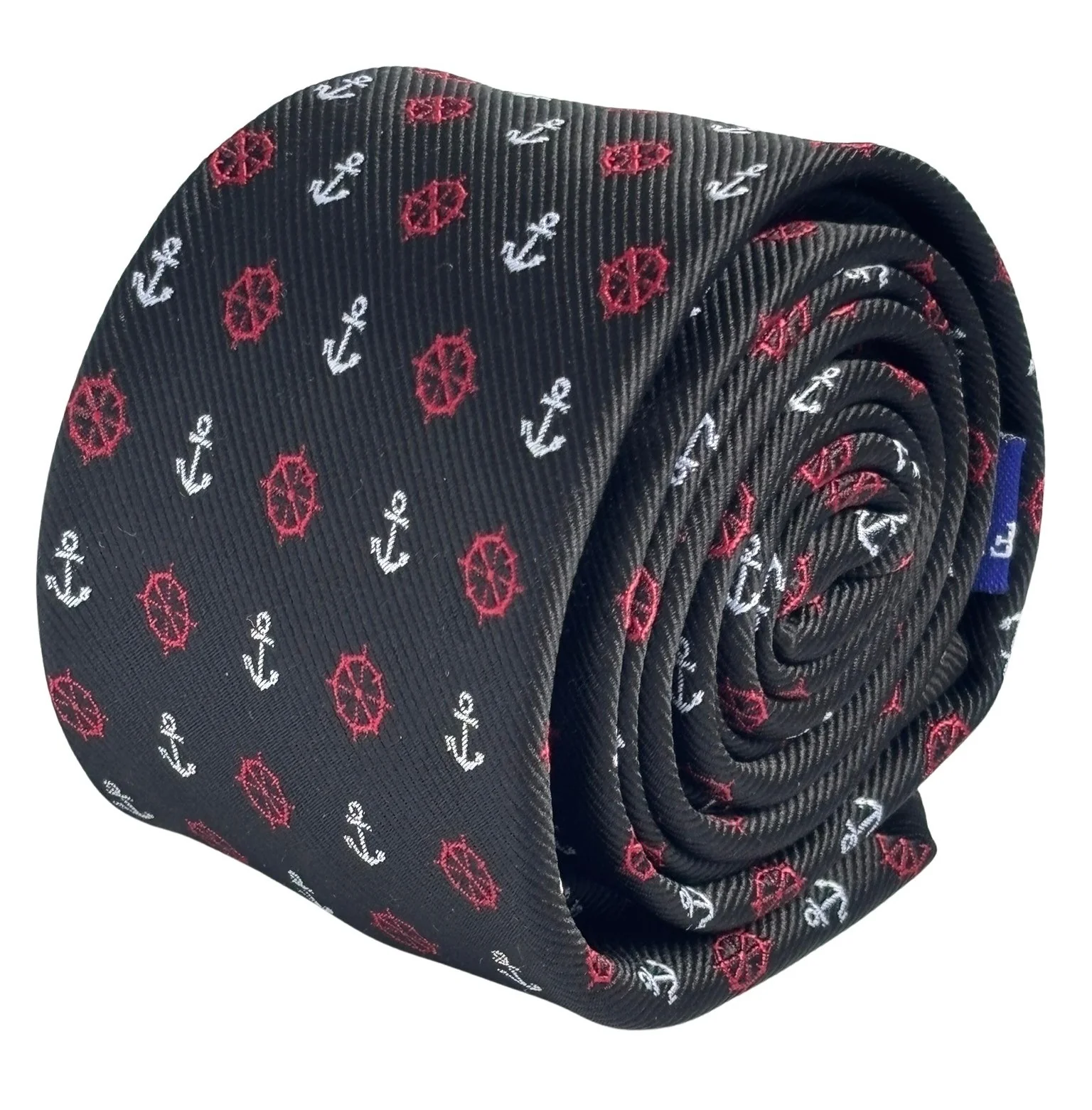 black tie with a nautical anchor and ship wheel design