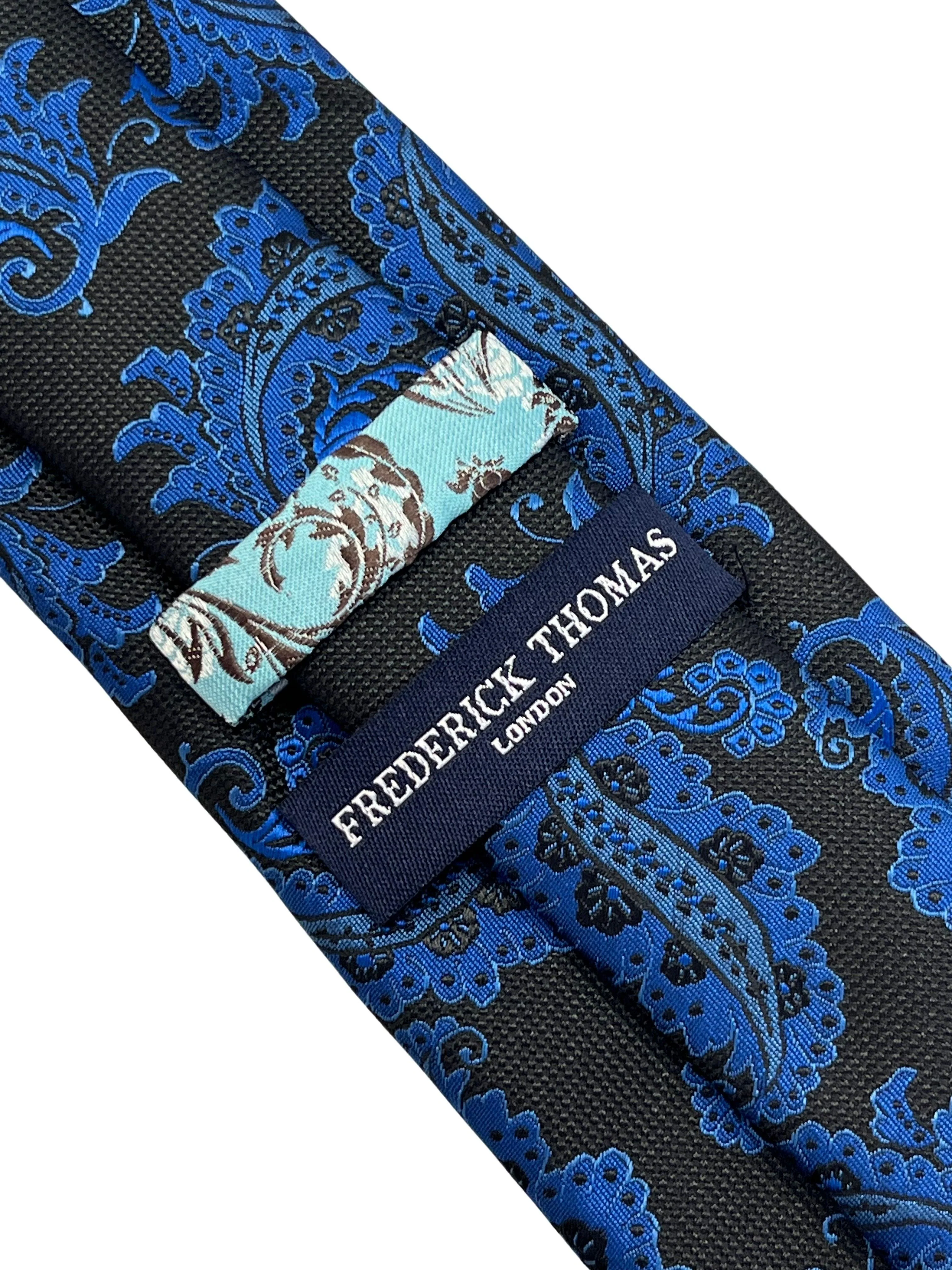 Black tie with blue paisley design - Image 4
