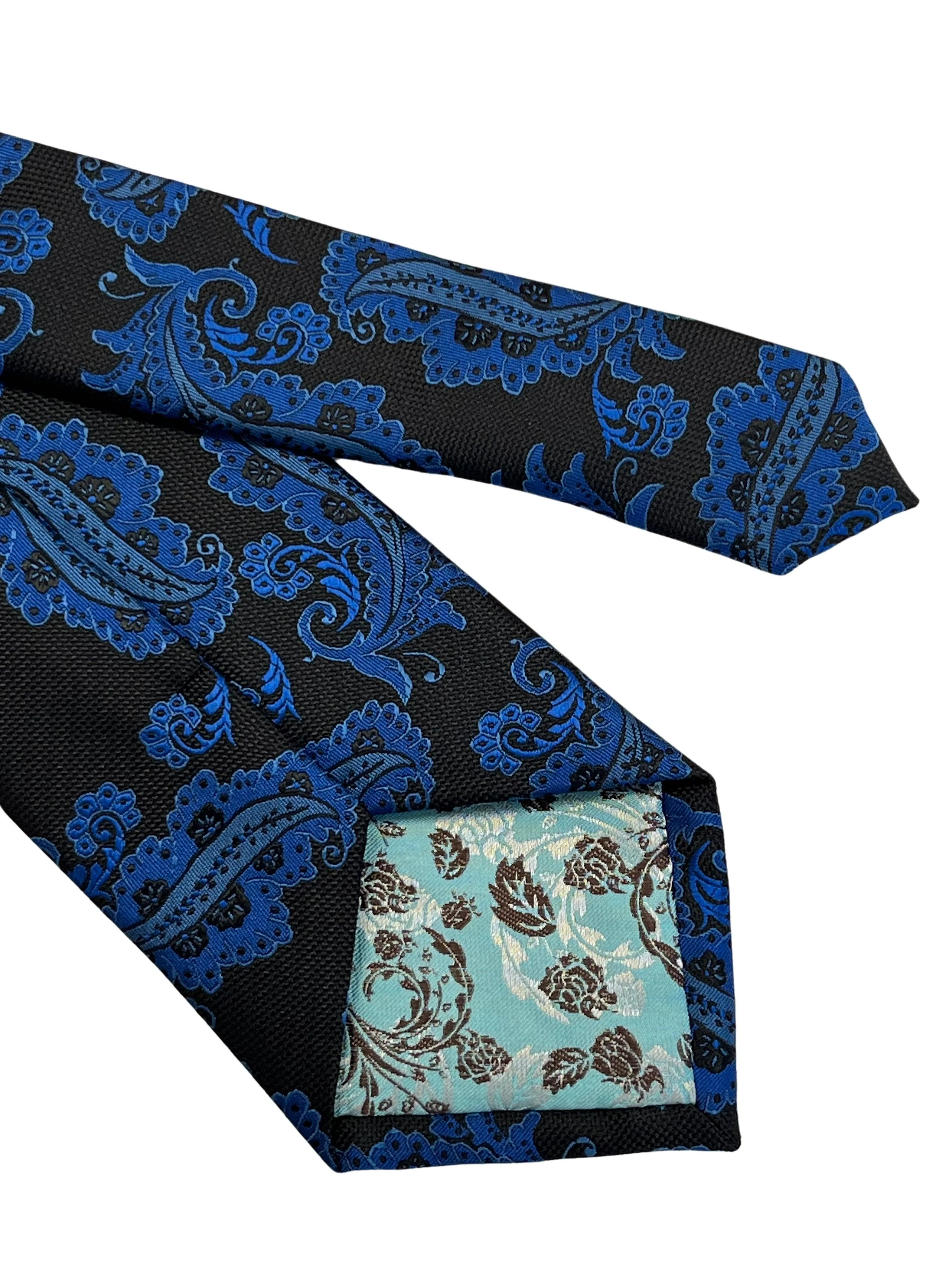 Black tie with blue paisley design - Image 5