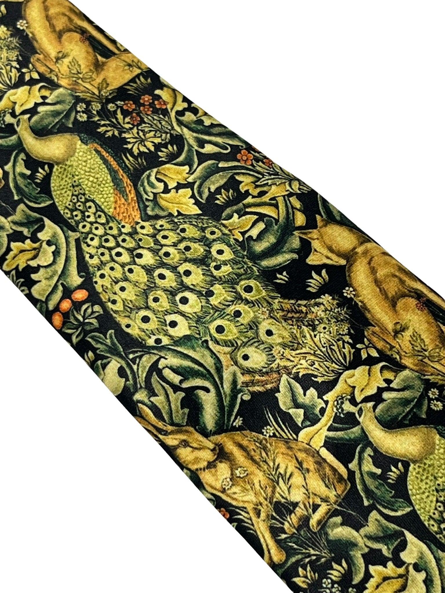 Black tie with peacock hare rabbit woodland liberty style - Image 3