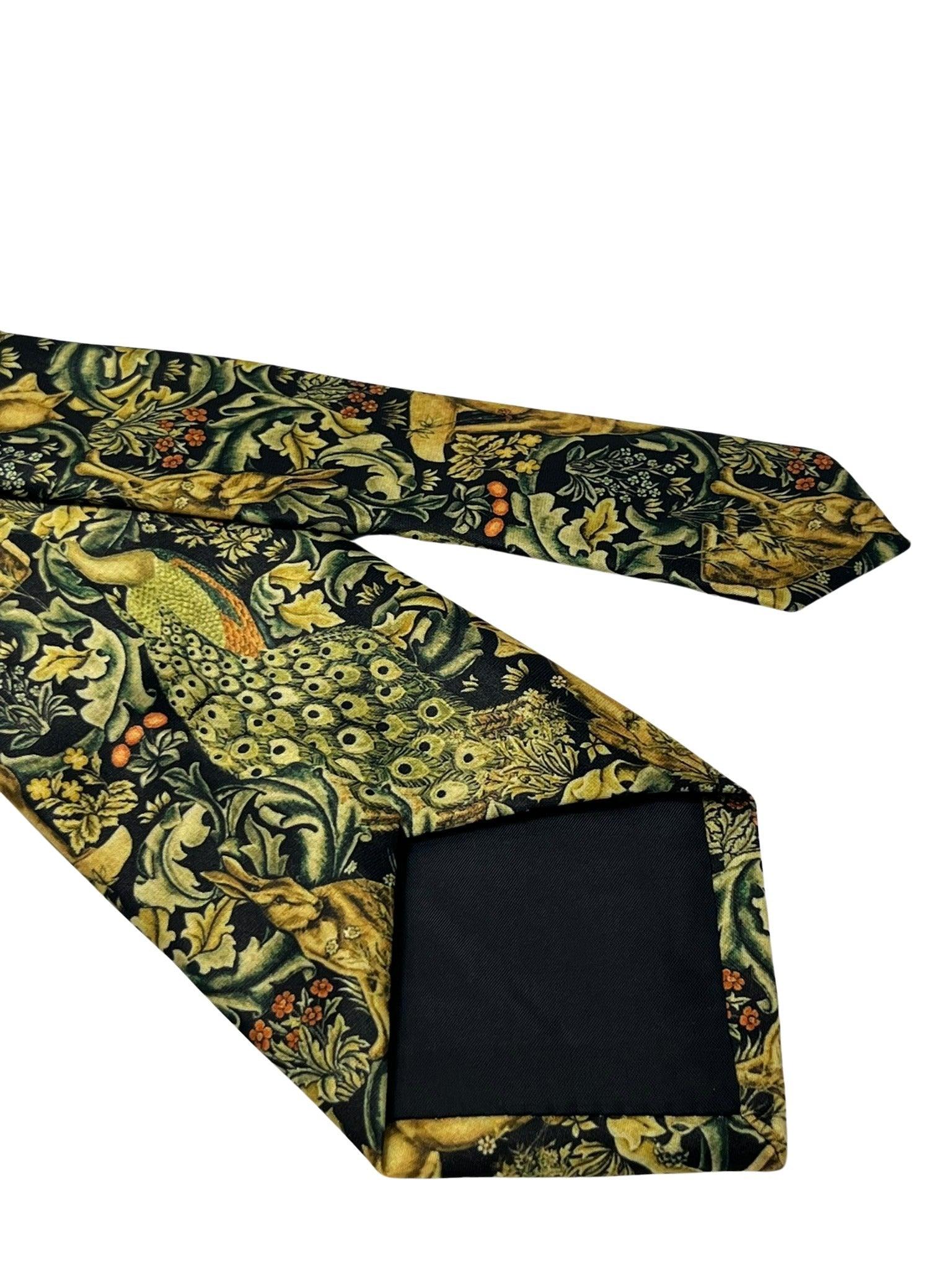 Black tie with peacock hare rabbit woodland liberty style - Image 5