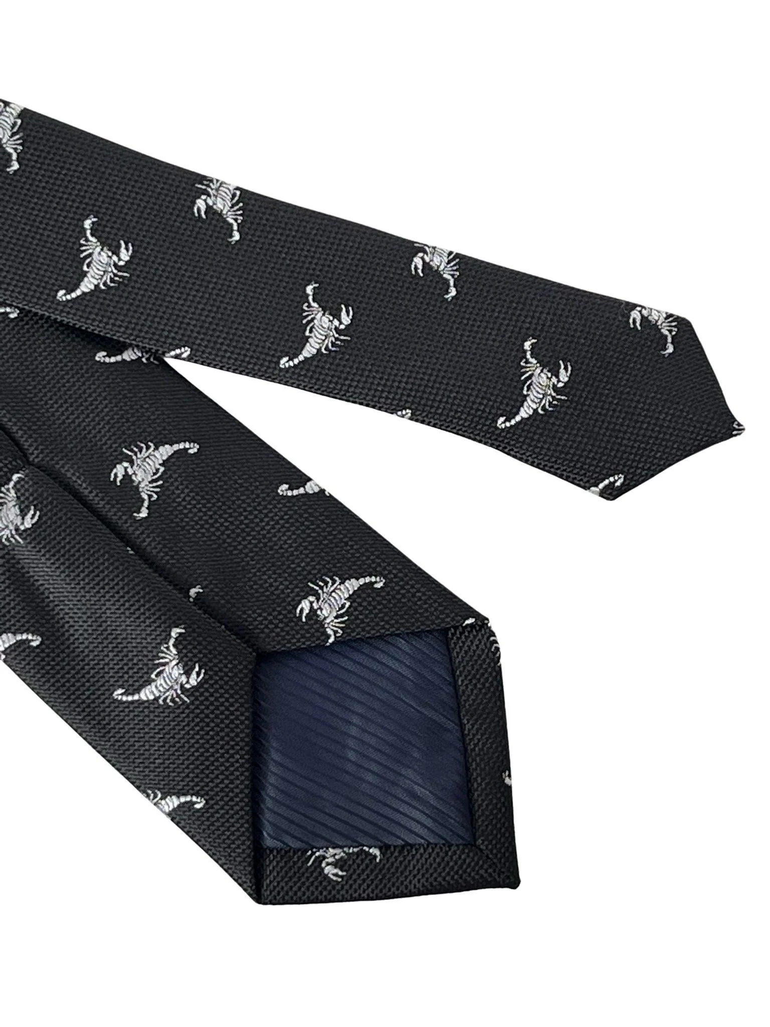 Black tie with white embroidered scorpion design - Image 5