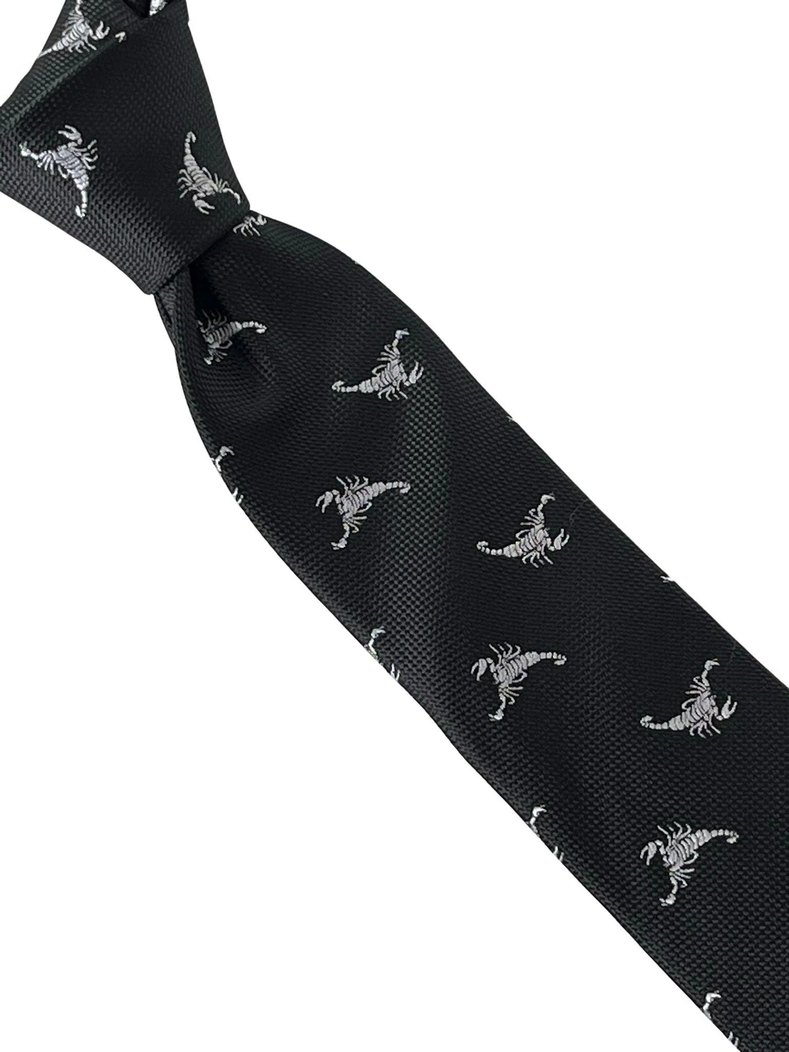 Black tie with white embroidered scorpion design - Image 6