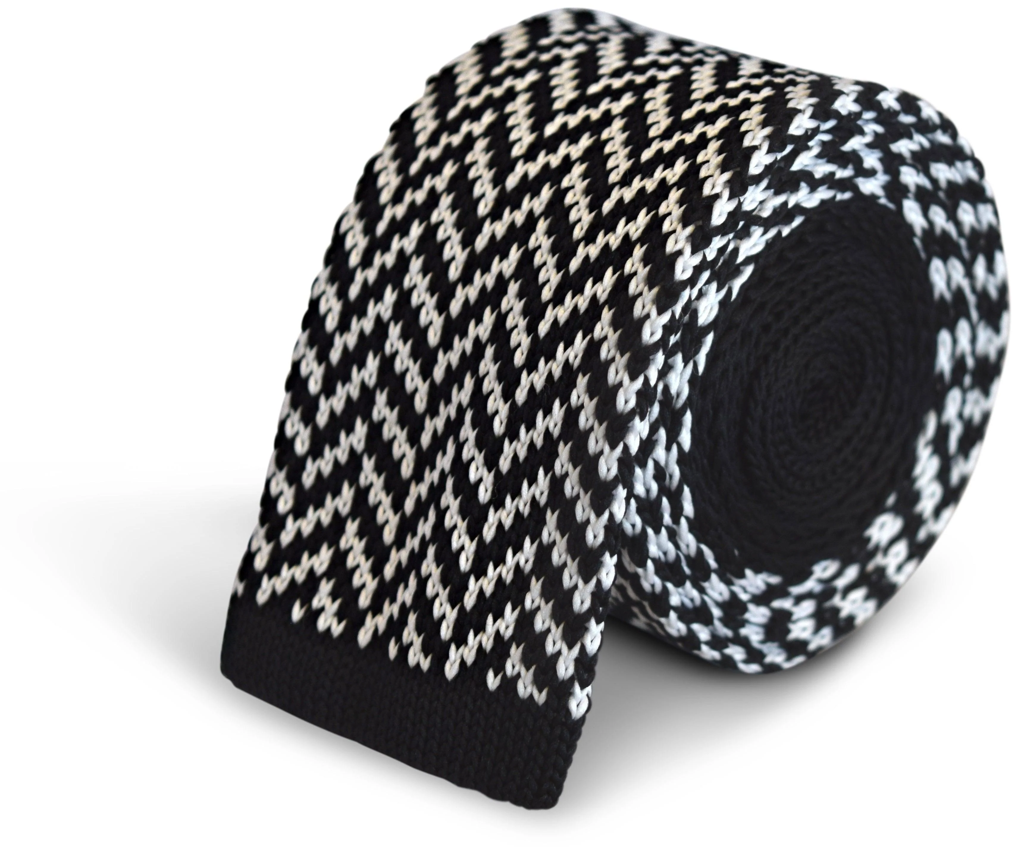 black and white herringbone knitted tie - Image 2