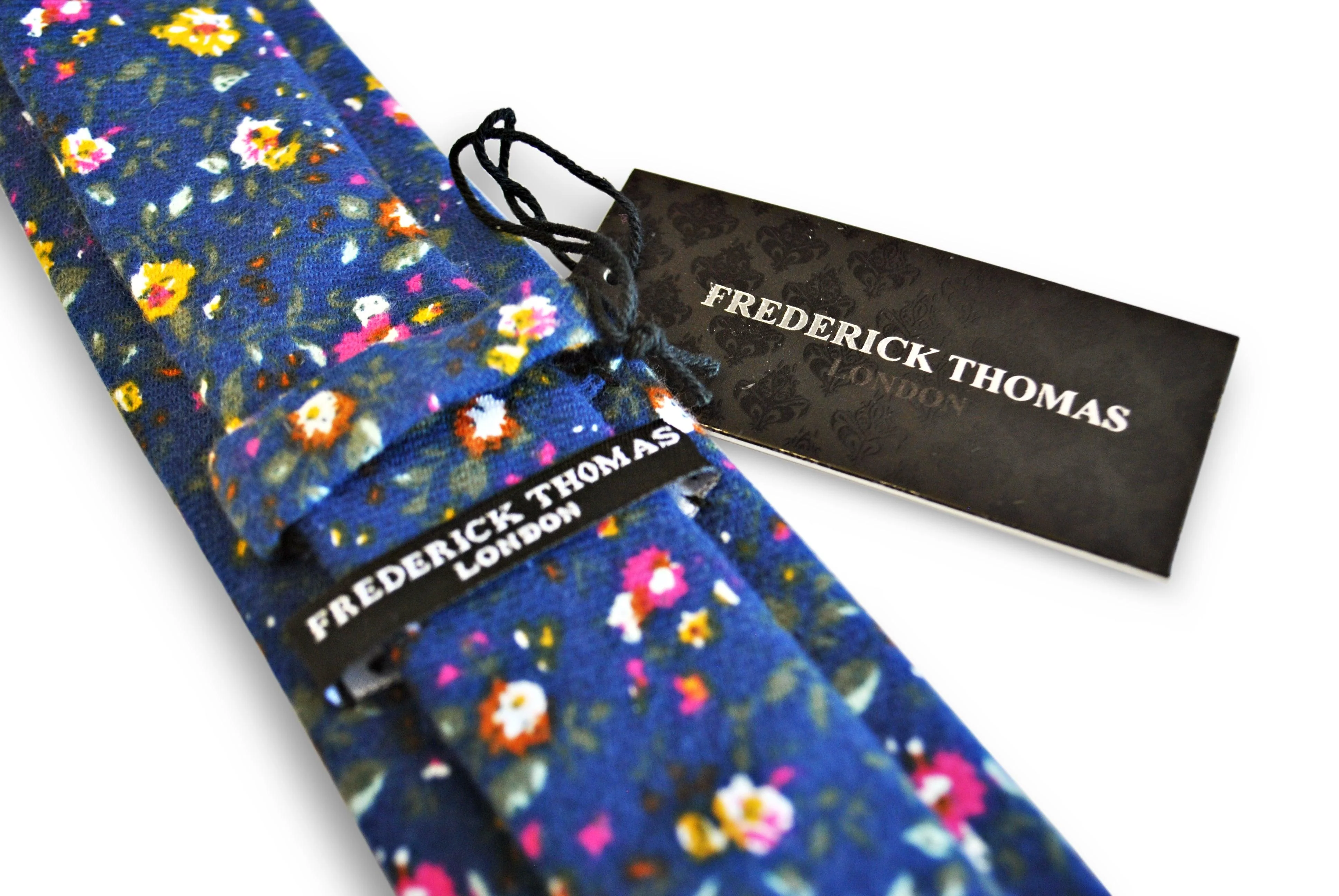 blue slim floral 100% cotton tie - Image 3