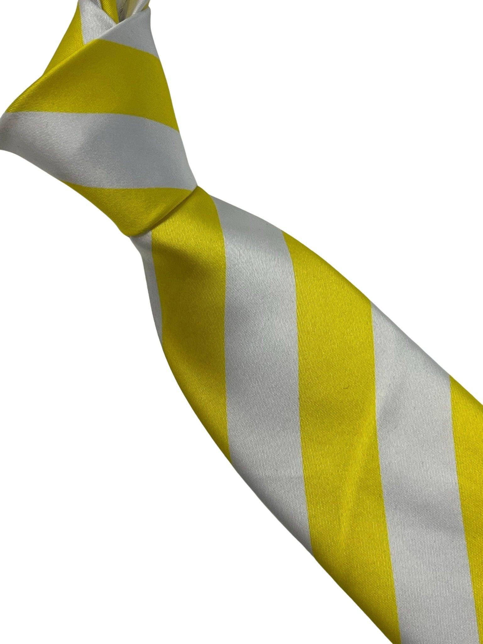 Bright lemon sunshine yellow and white barber stripe tie - Image 6