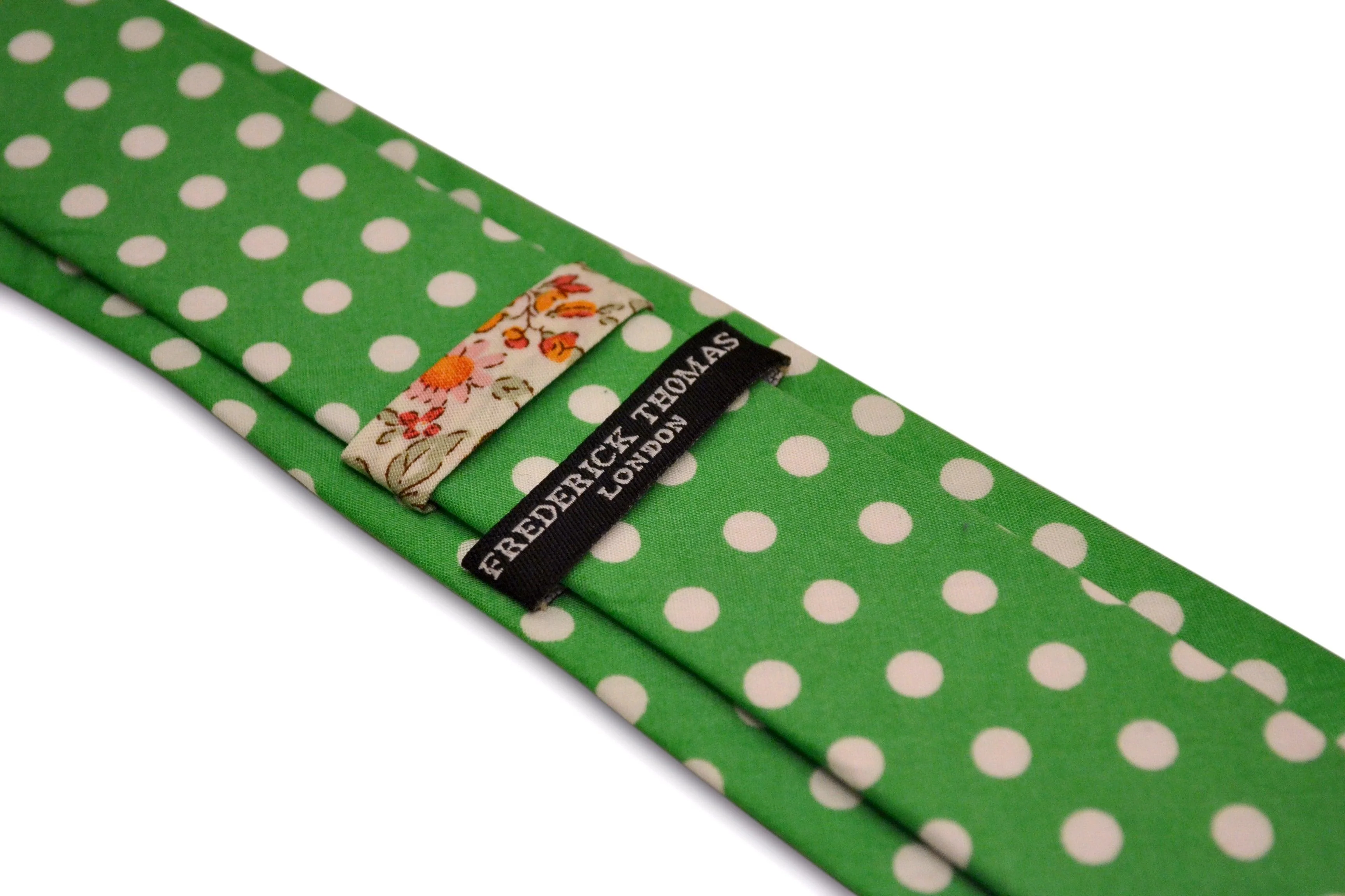 bright lime green with polka spot design cotton tie - Image 3