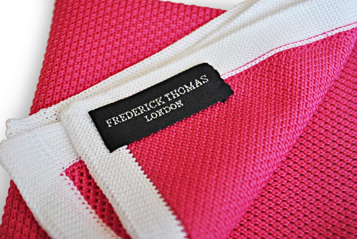 bright pink knitted pocket square with white edging - Image 3