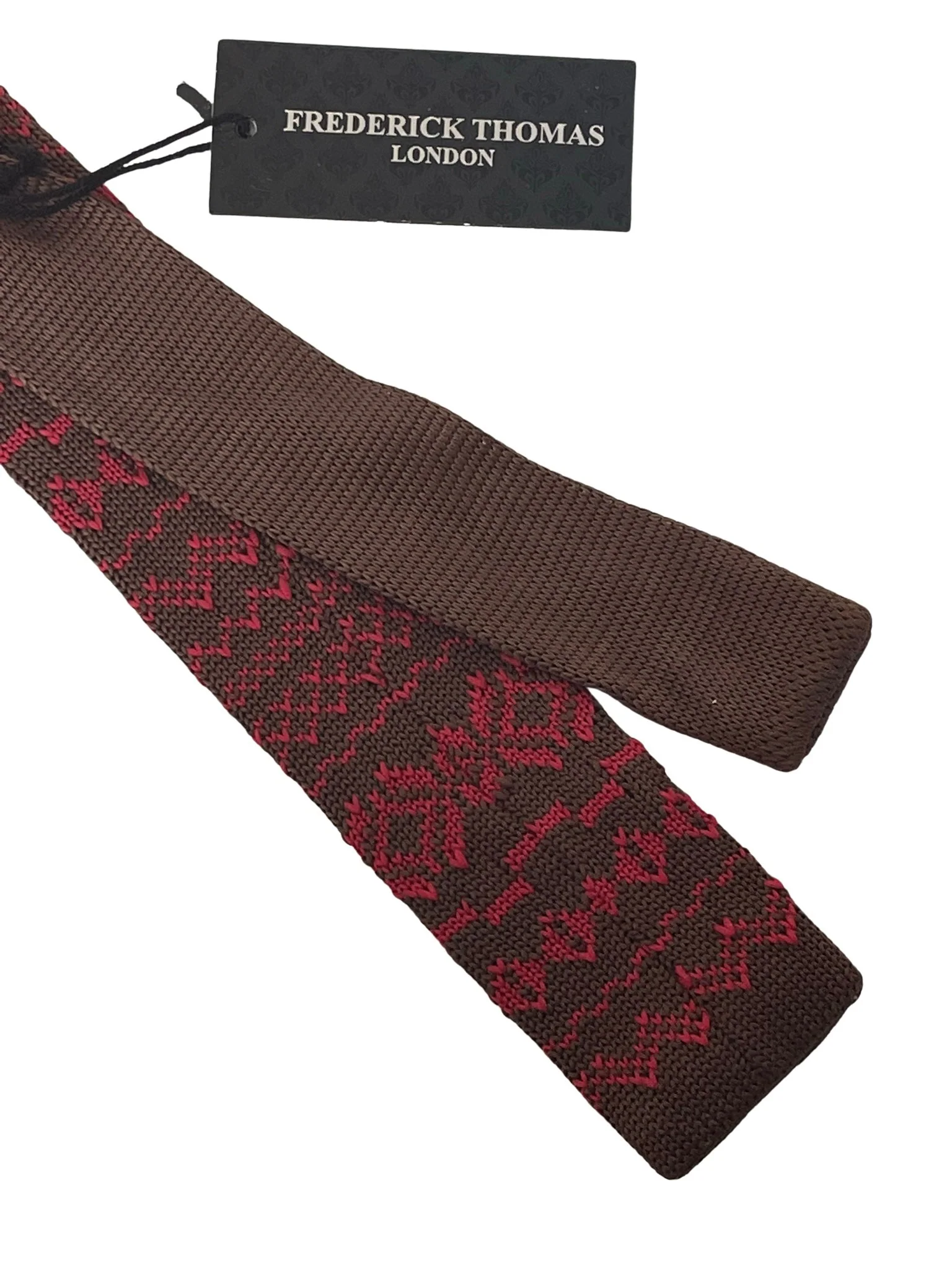 brown and red nordic design knitted silk tie - Image 4