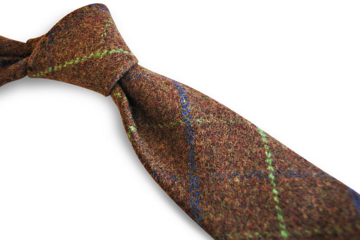 brown, blue and green check tweed skinny tie - Image 2