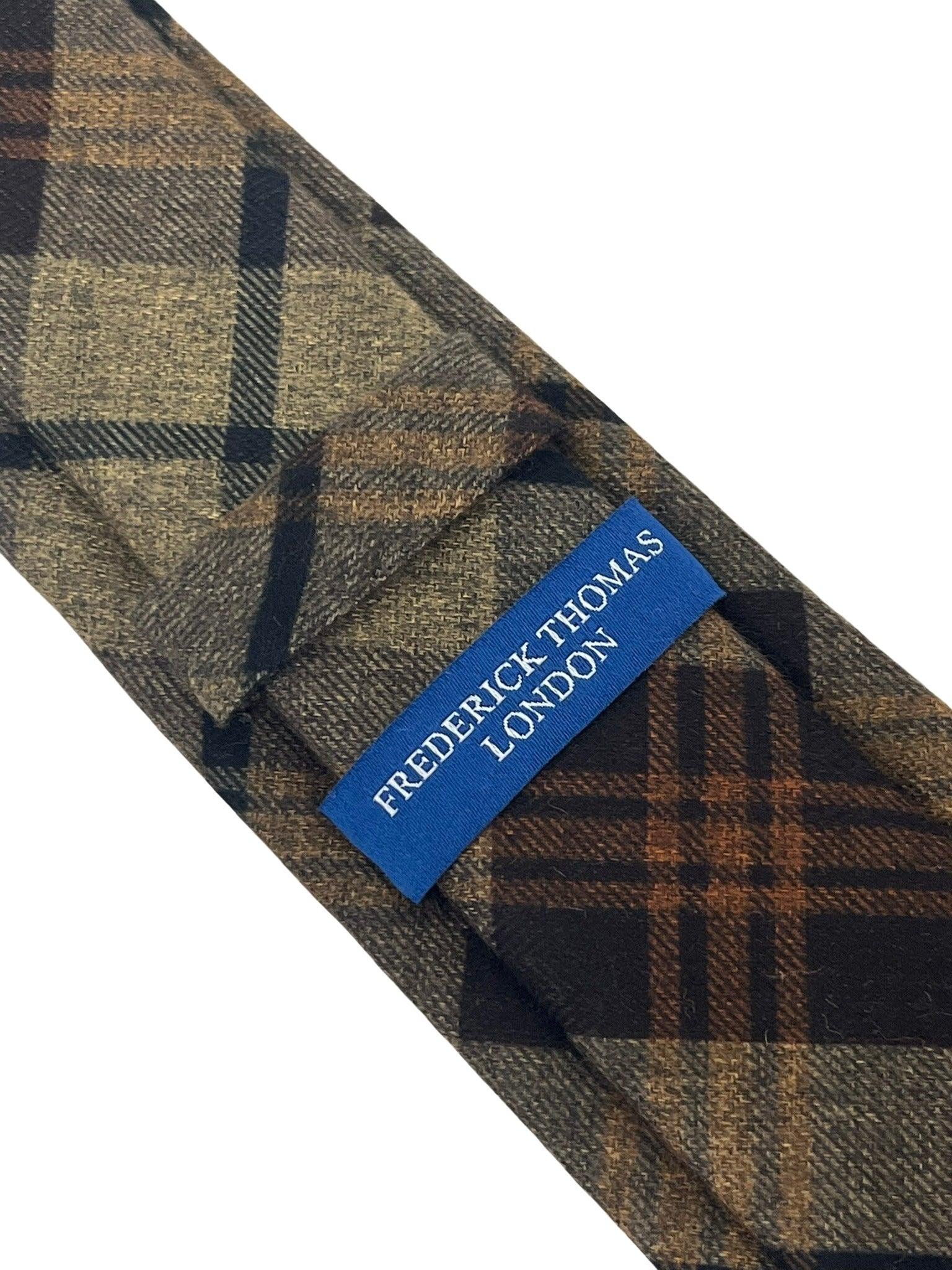 brown check tweed slim wool tie - Image 3