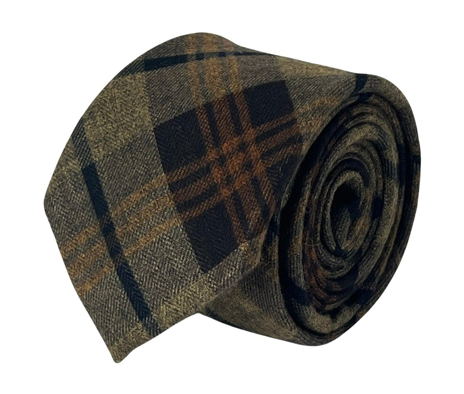 brown check tweed slim wool tie - Image 6