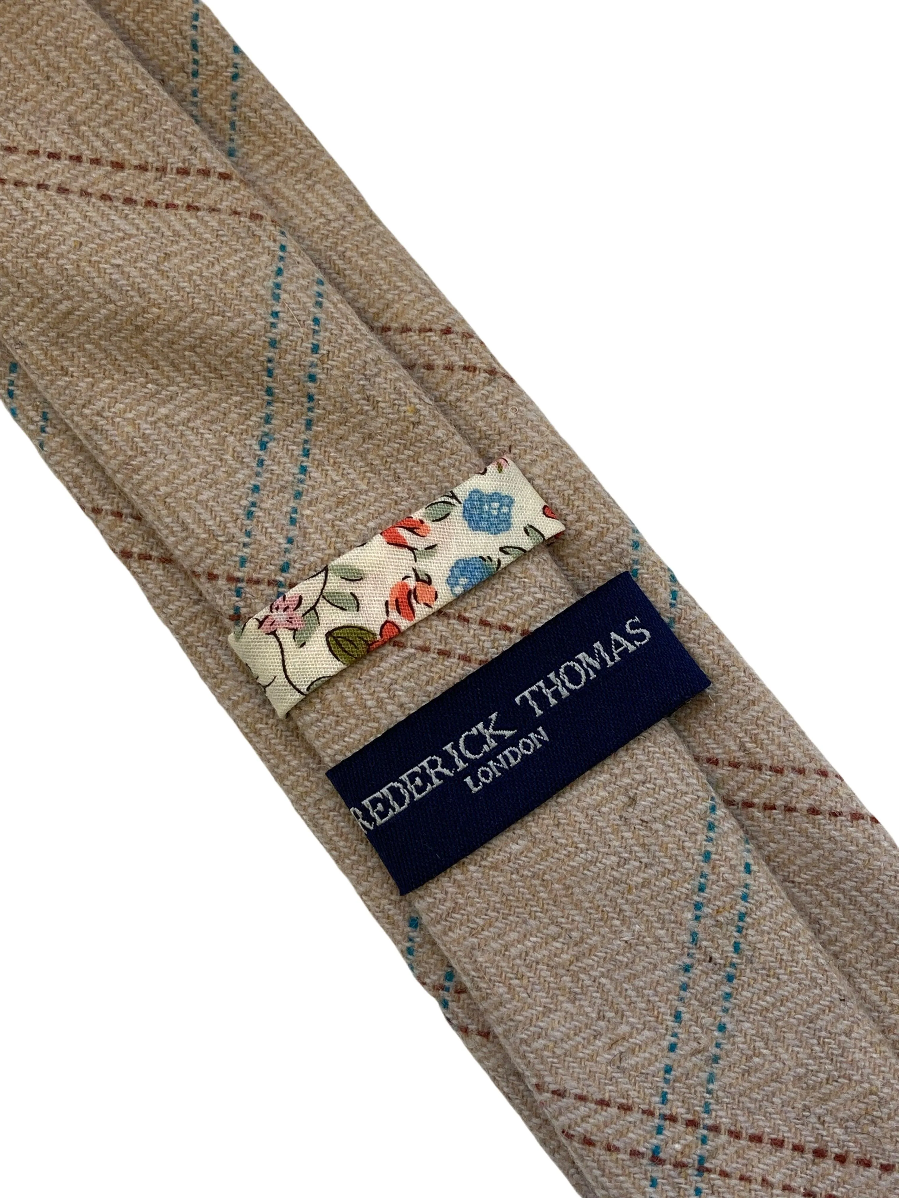 light brown check tweed style wool tie - Image 3