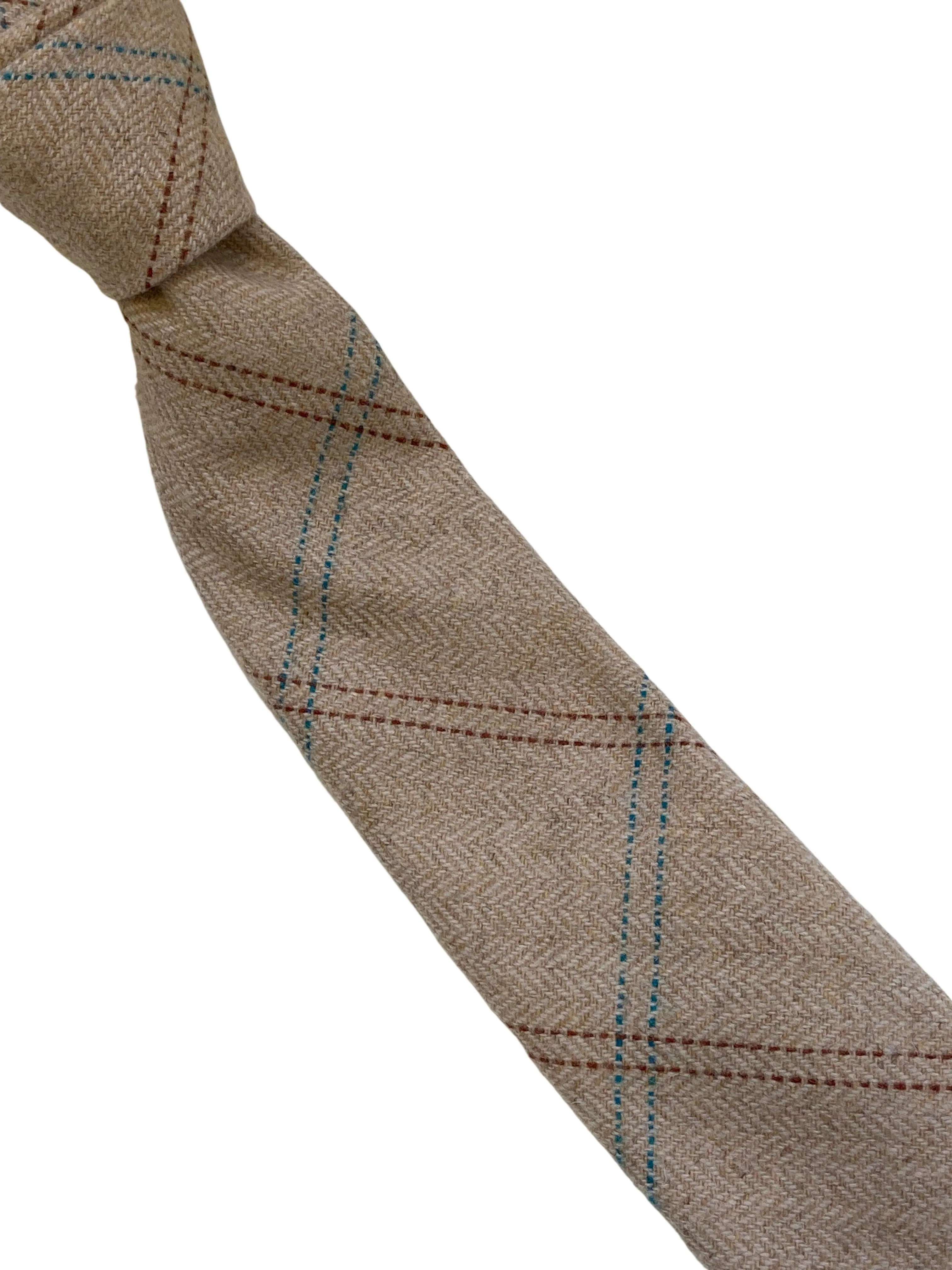 light brown check tweed style wool tie - Image 4