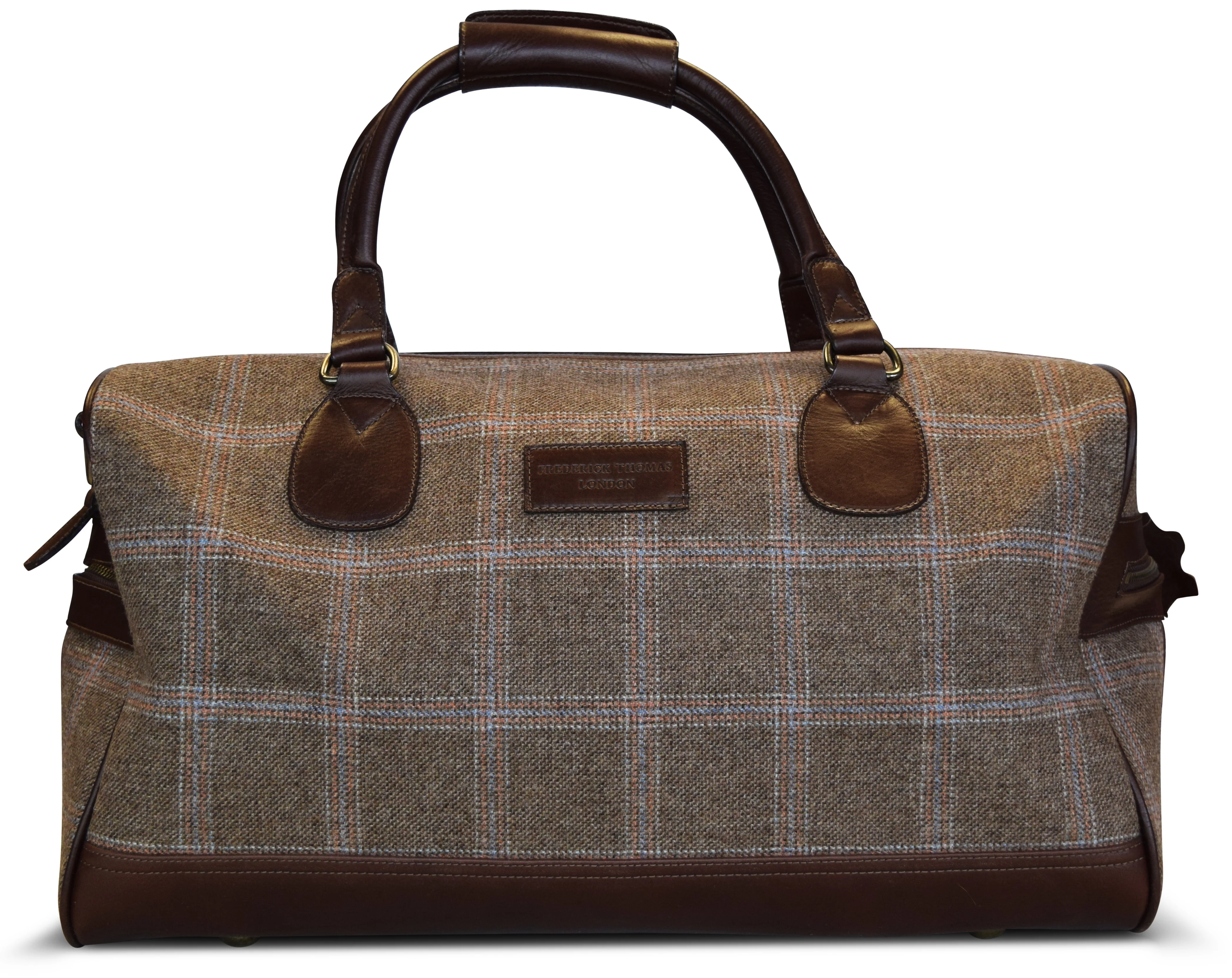 Brown windowpane tweed weekend bag and matching wash bag - Image 3