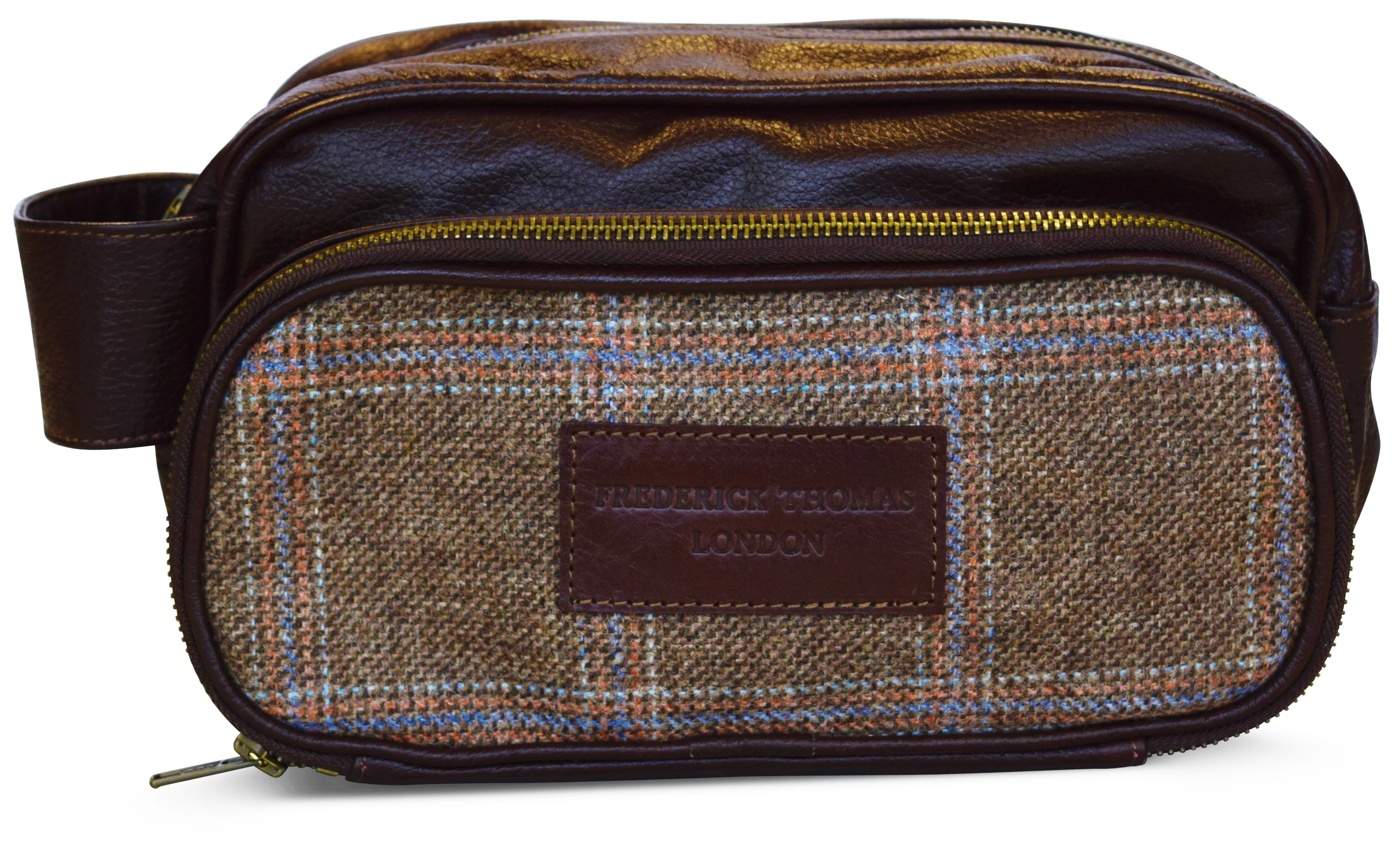 Brown windowpane tweed weekend bag and matching wash bag - Image 4