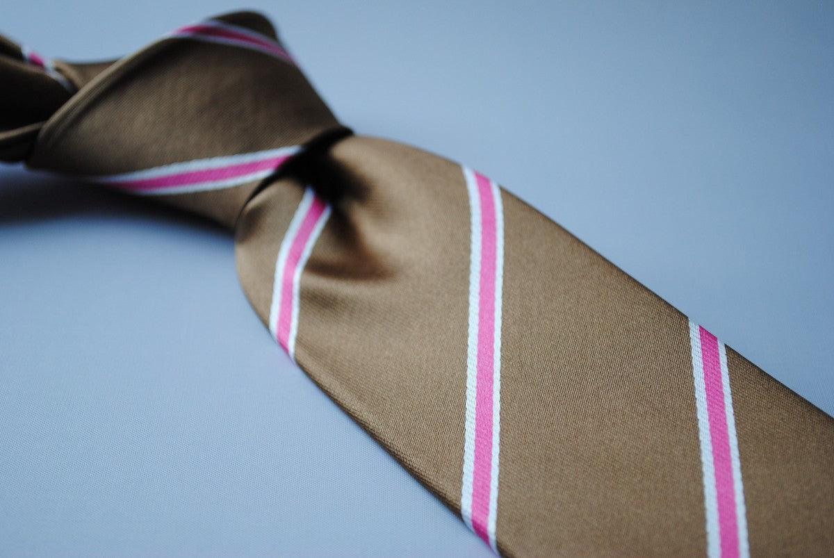 brown, white and pink striped tie - Image 3