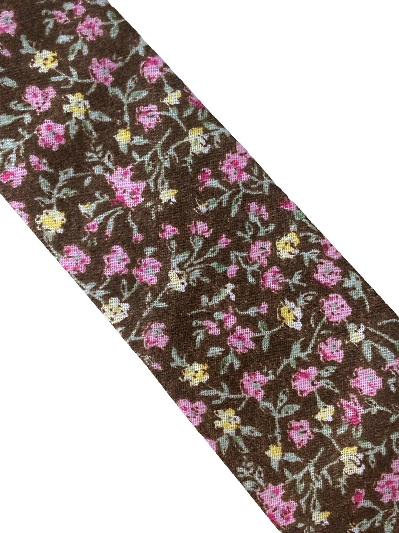 brown with pink floral design mens classic width 100% cotton tie - Image 2