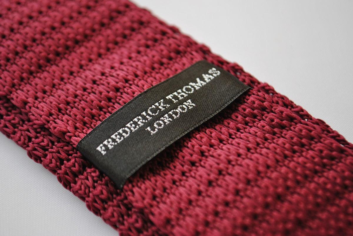 burgundy skinny knitted tie with gold polka dots - Image 4