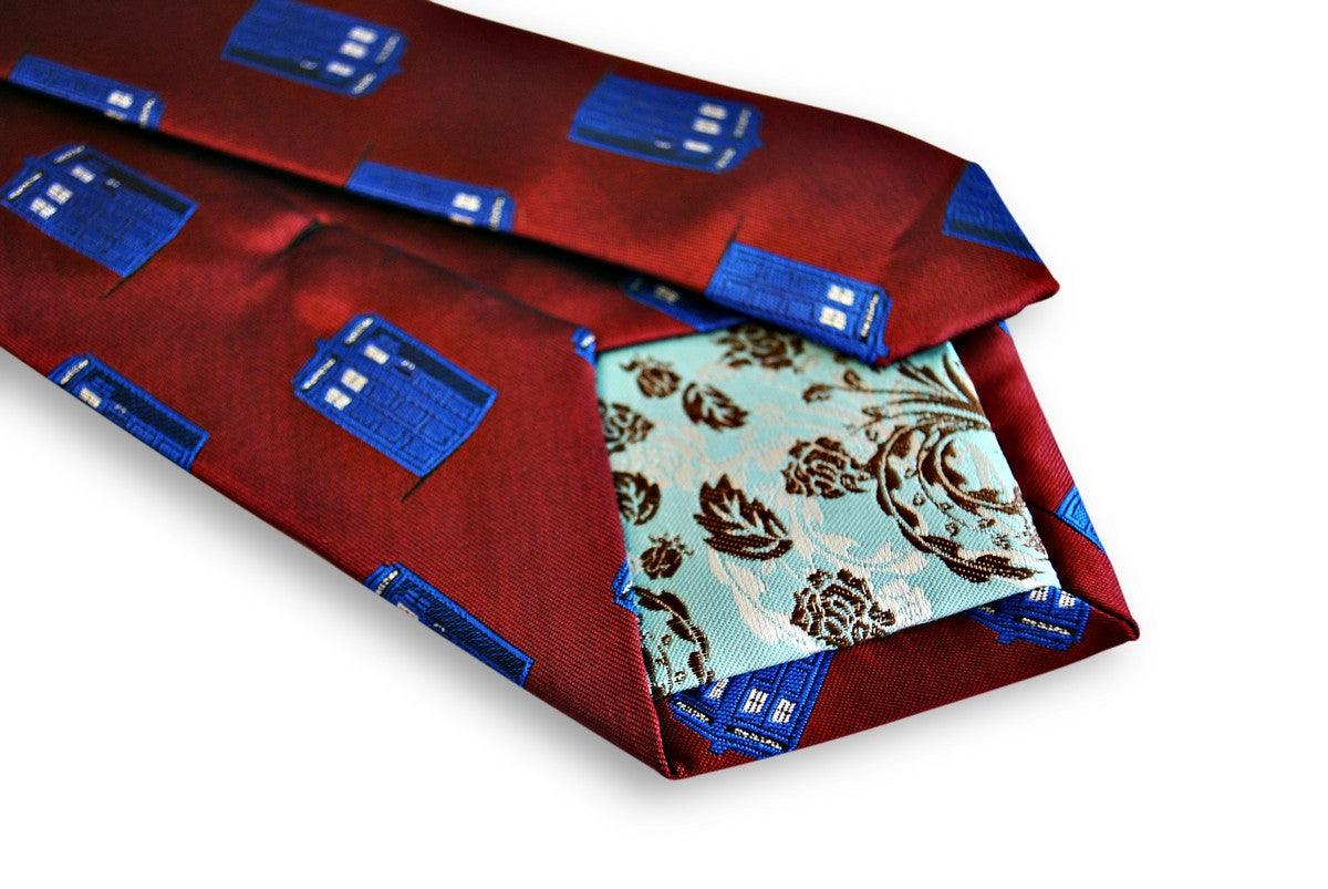 burgundy tie with doctor who tardis phonebox design - Image 3